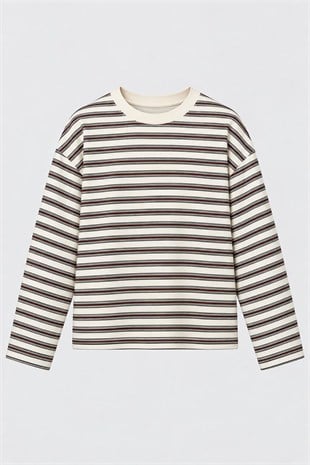 MİKRO ÇİZGİLİ BİSİKLET YAKA UZUN KOLLU T-SHIRT/14397