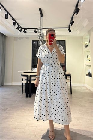 BELİ LASTİKLİ PUANTİYELİ ELBİSE/3328