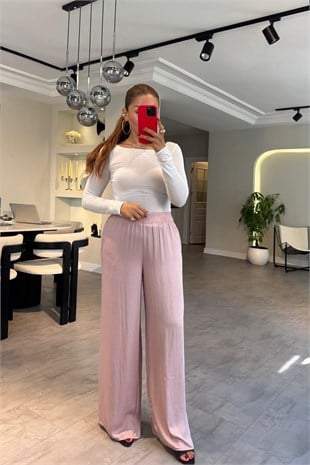 BELİ LASTİKLİ DÖKÜMLÜ BOL PAÇA PANTOLON
