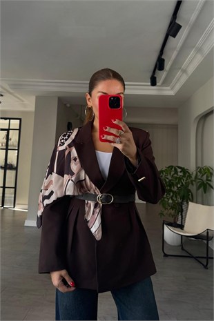 ÇİFT PİLELİ ŞAL DETAYLI KEMERLİ BLAZER CEKET/6337