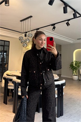 KADİFE YAKA LEOPAR CEKET/0738