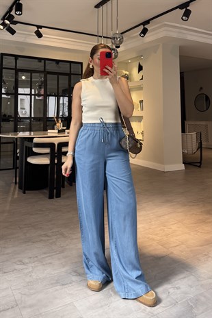 BELİ LASTİKLİ DENİM PALAZZO PANTOLON/0702