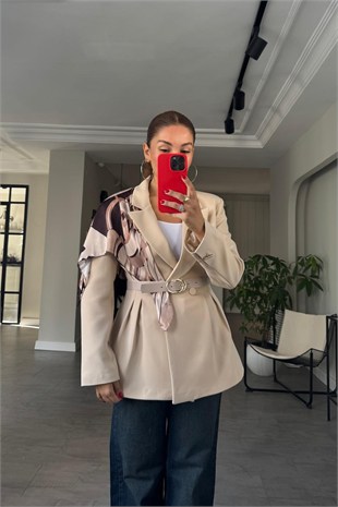 ÇİFT PİLELİ ŞAL DETAYLI KEMERLİ BLAZER CEKET/6337
