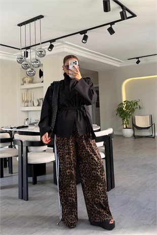 ŞERİT DETAYLI LEOPAR PANTOLON/1786