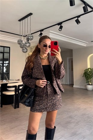 LEOPAR DESEN KRUVAZE CROP CEKET/260901