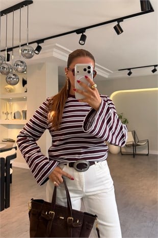 BİSİKLET YAKA ÇİZGİLİ SALAŞ SWEATSHIRT