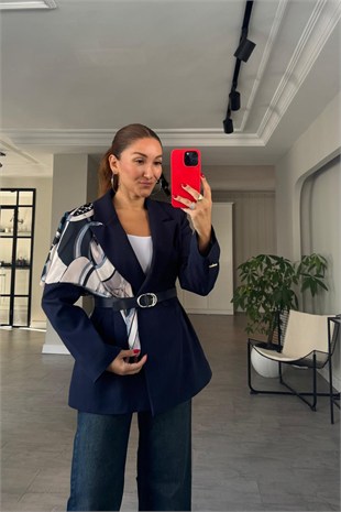ÇİFT PİLELİ ŞAL DETAYLI KEMERLİ BLAZER CEKET/6337