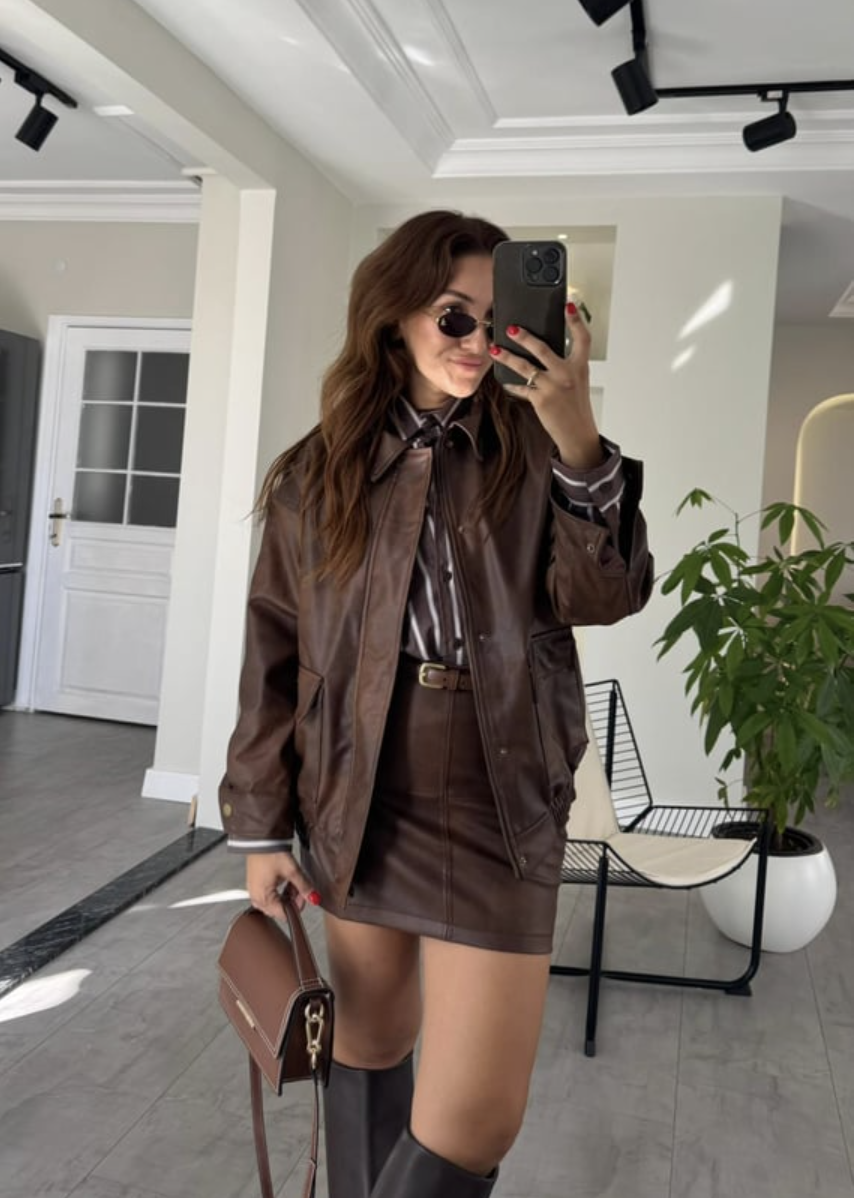 Vintage Deri Bomber Ceket