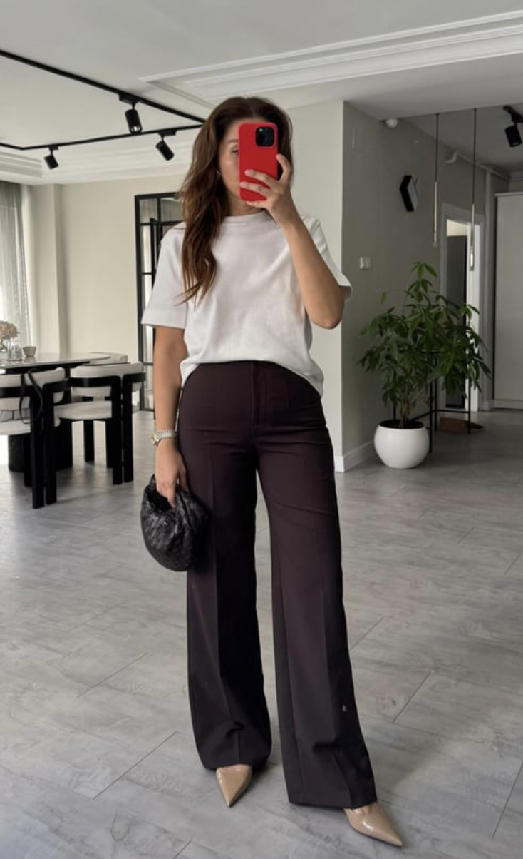 Yüksek Bel Palazzo Pantolon Kahvev