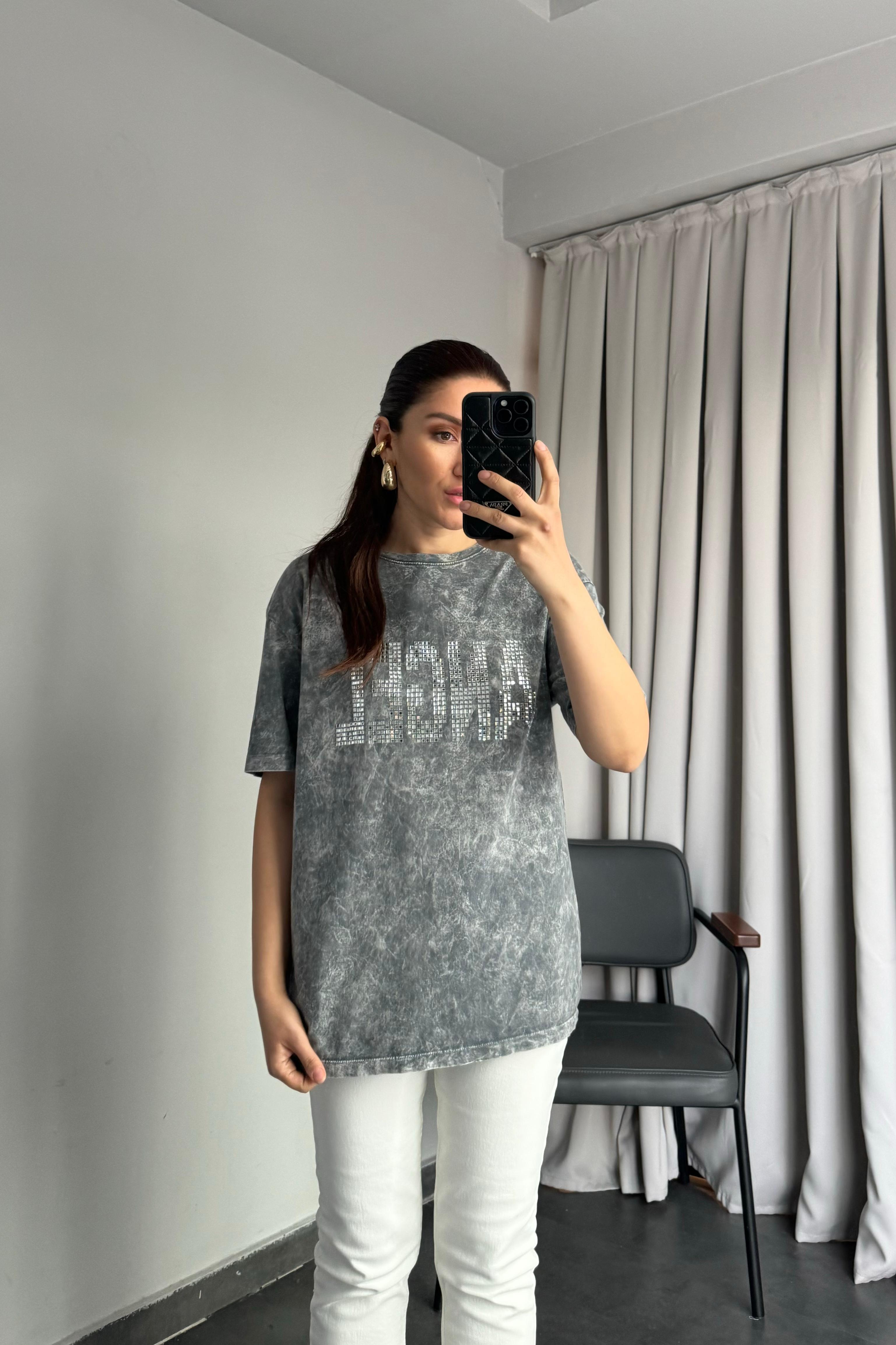 ANGEL TAŞLI YIKAMALI T-SHIRT /4705