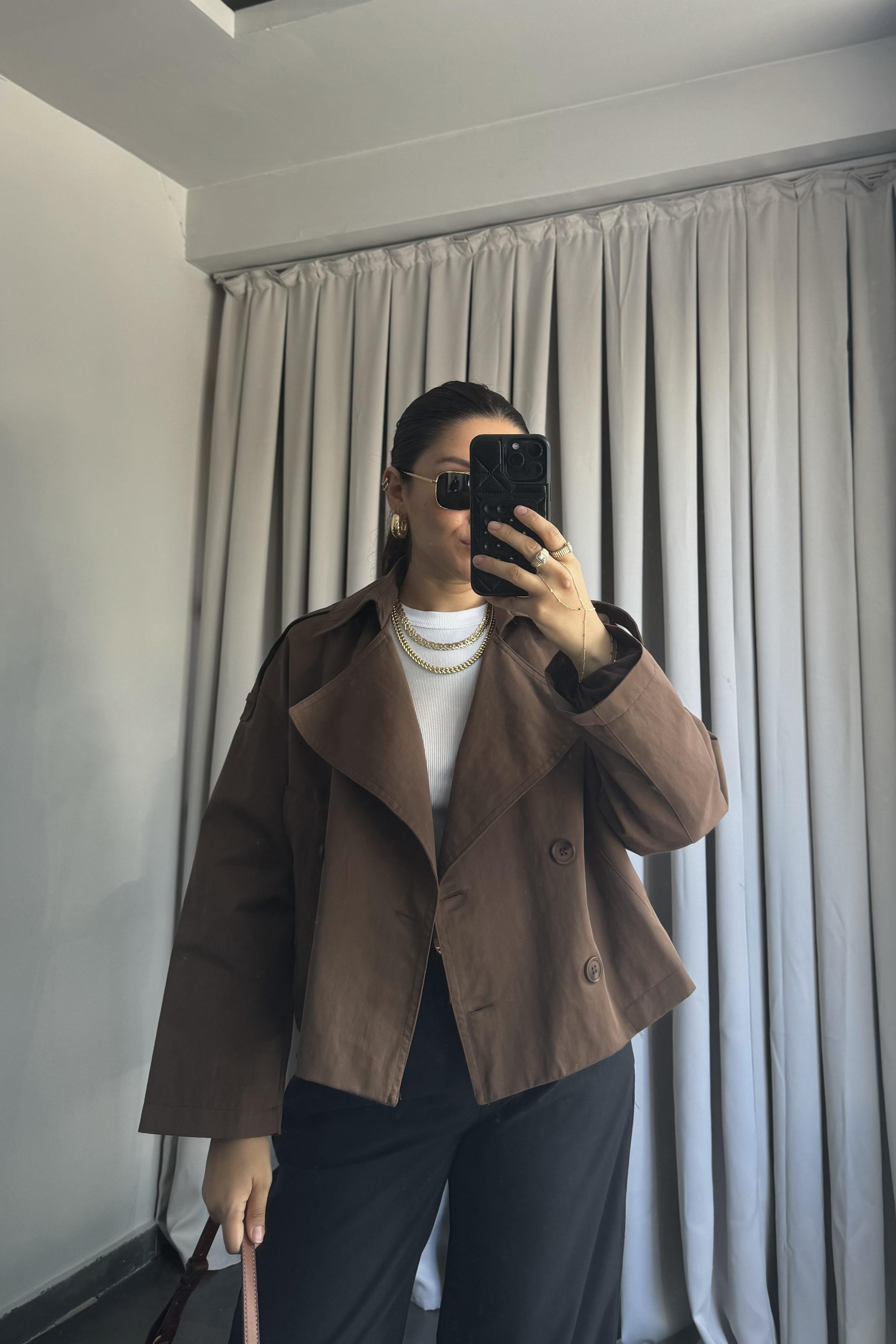 APOLETLİ CROP TRENÇKOT/0169