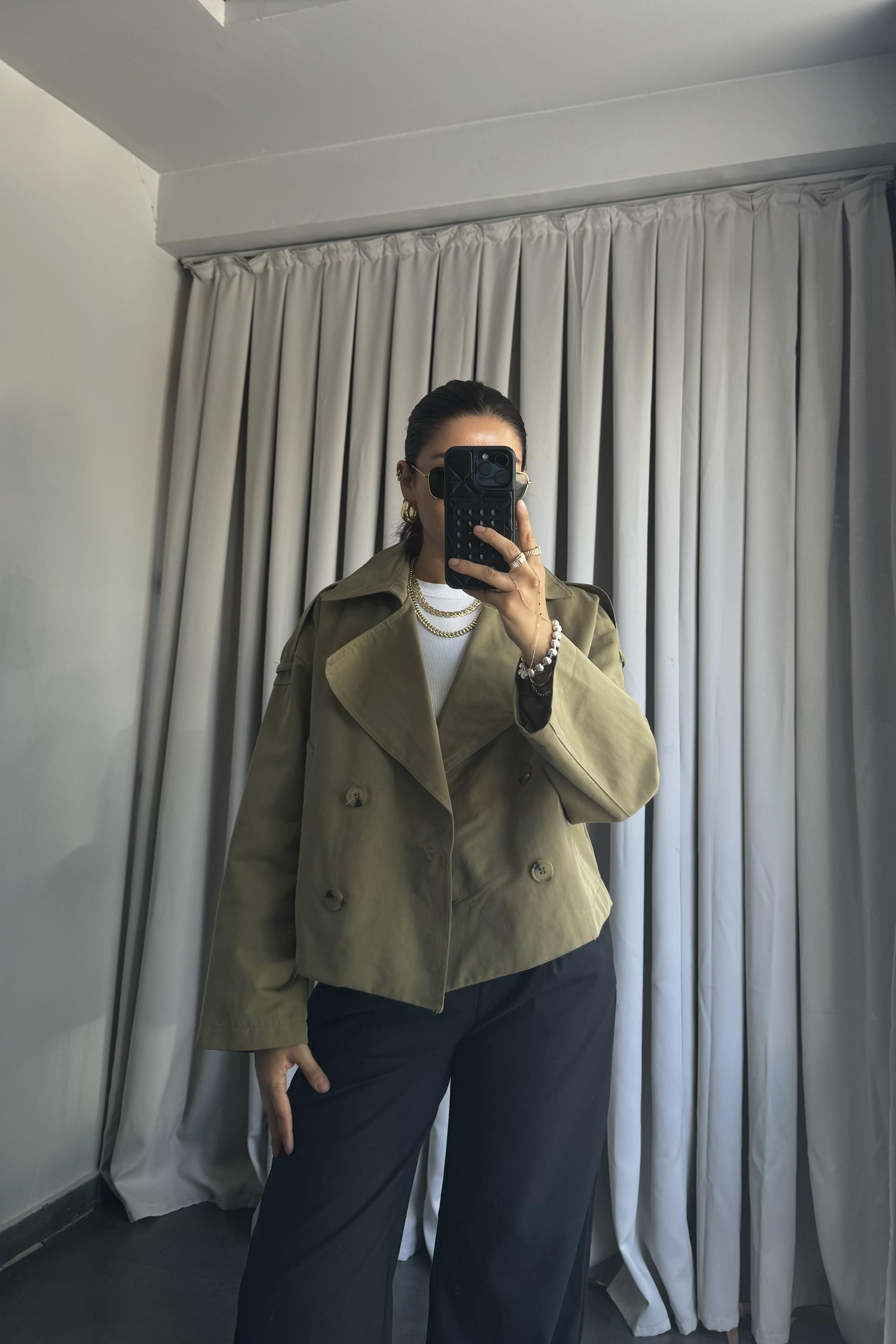 APOLETLİ CROP TRENÇKOT/0169