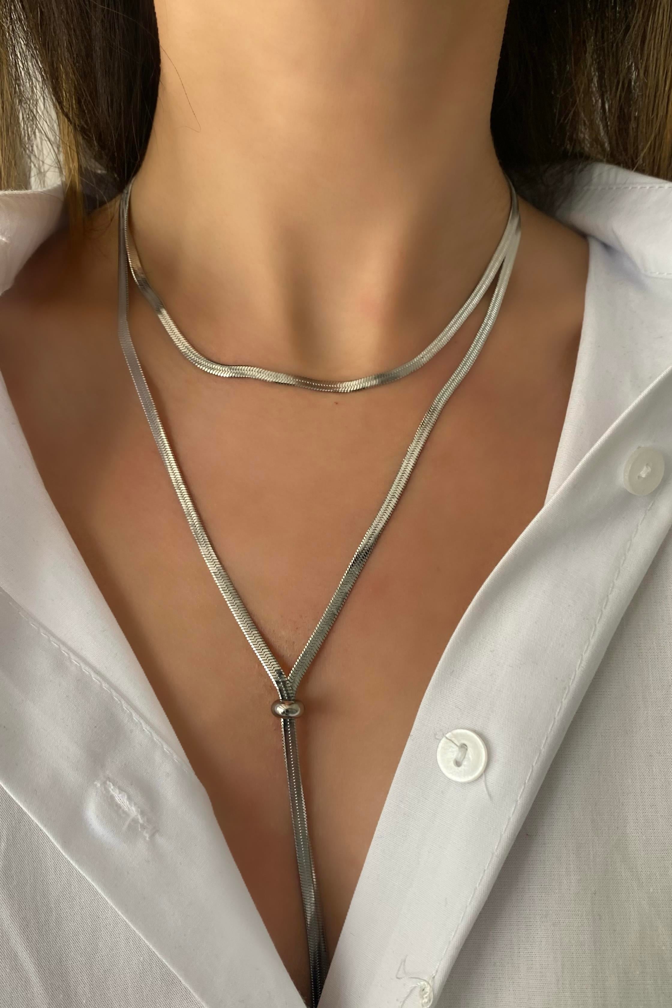 ASANSÖRLÜ YILAN ZİNCİR ÇELİK KOLYE