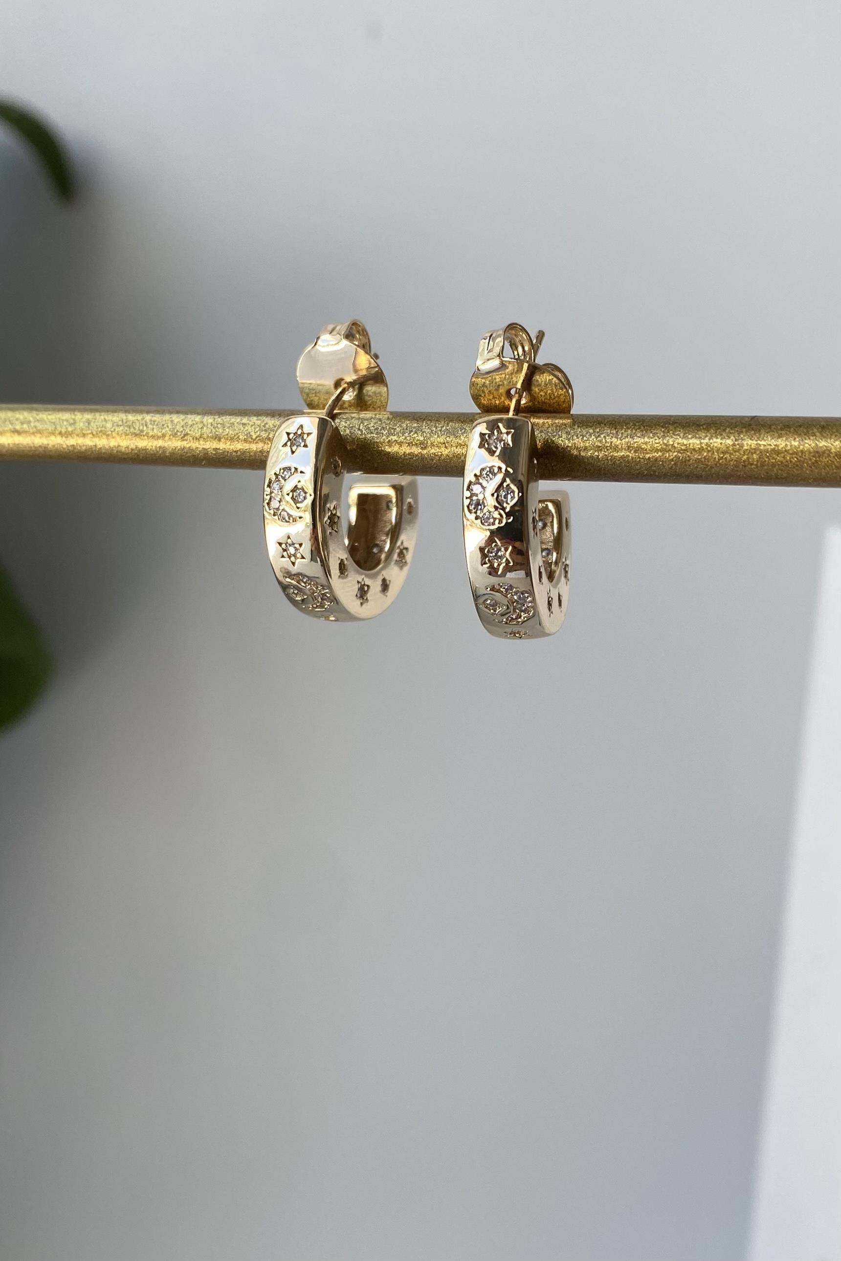 AY-YILDIZ TAŞLI KALIN ÇİVİ KÜPE