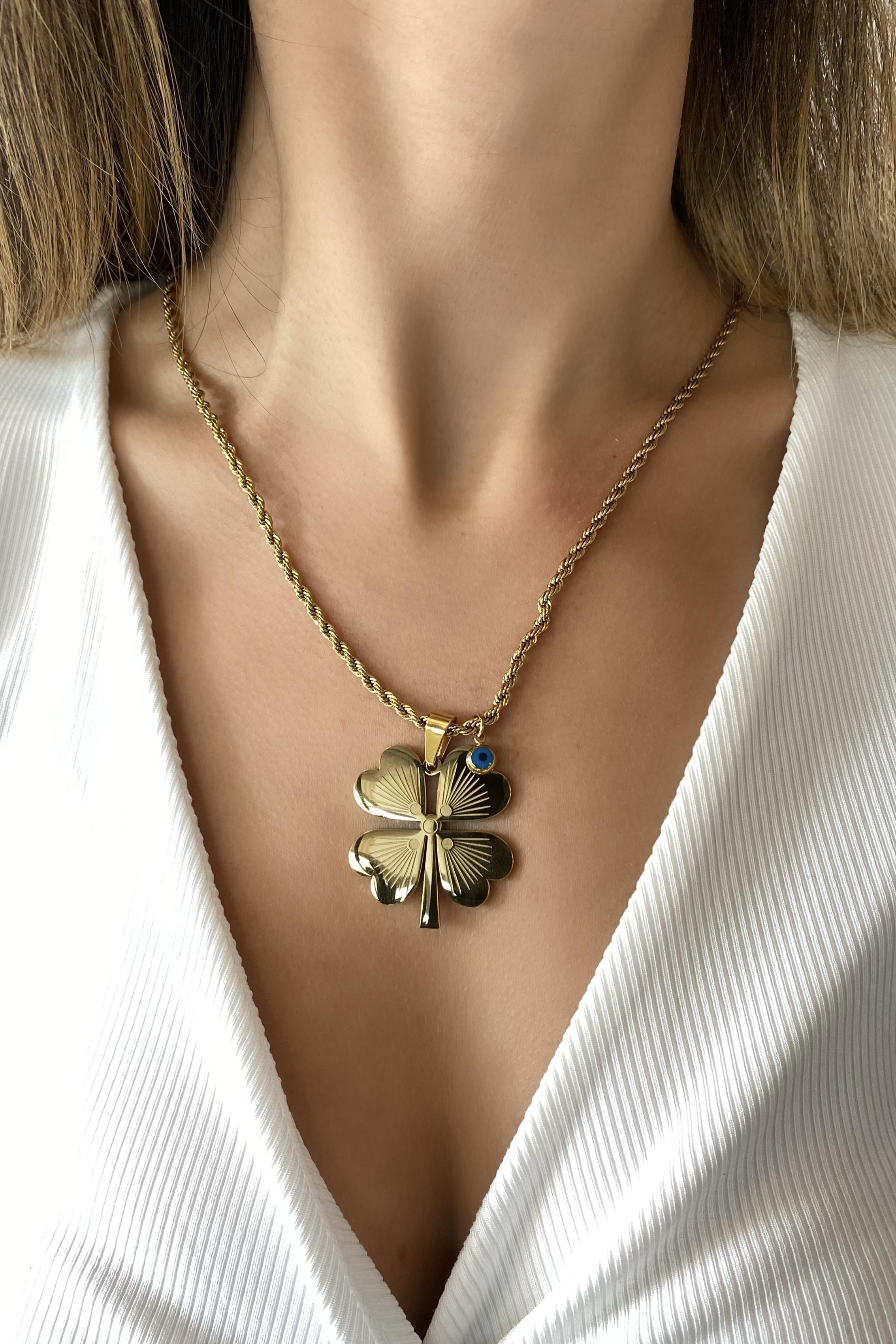 BURGU ZİNCİRLİ YONCA KOLYE 67cm