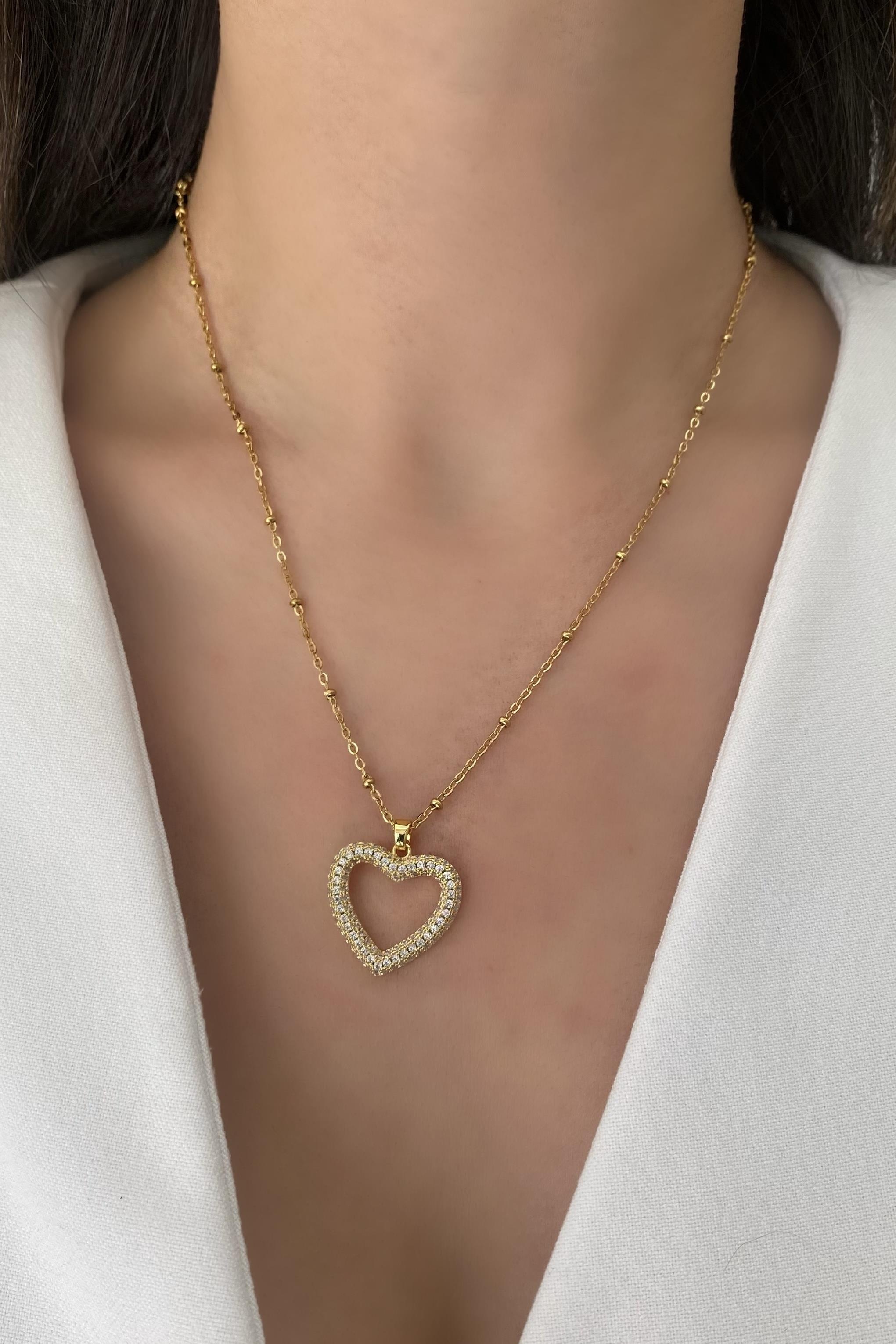 ÇELİK KALP TAŞLI KOLYE