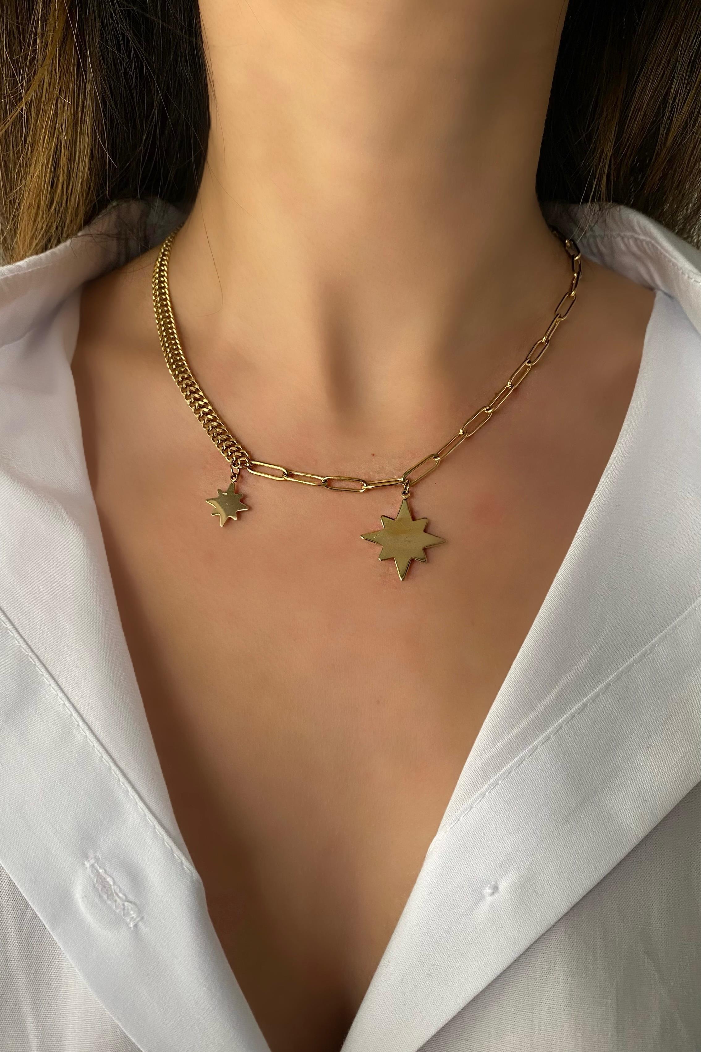 ÇELİK YARIM ATAÇLI KUTUP YILDIZI KOLYE