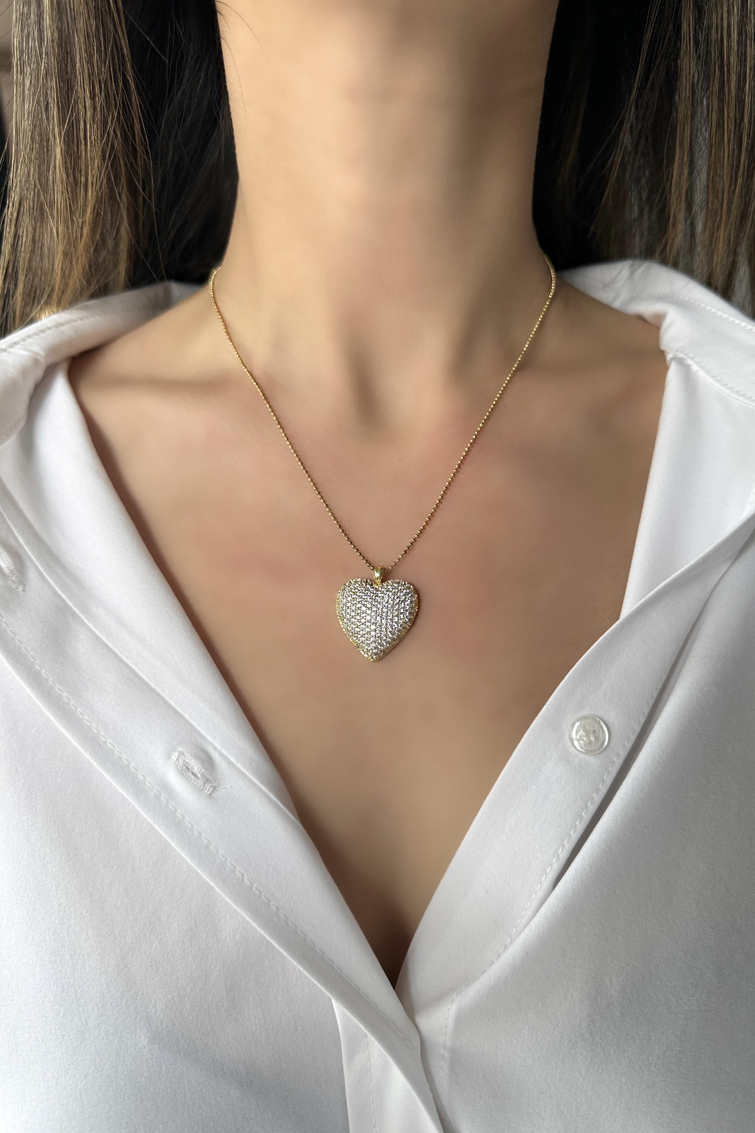 ÇELİK ZİRKON TAŞLI KALP KOLYE