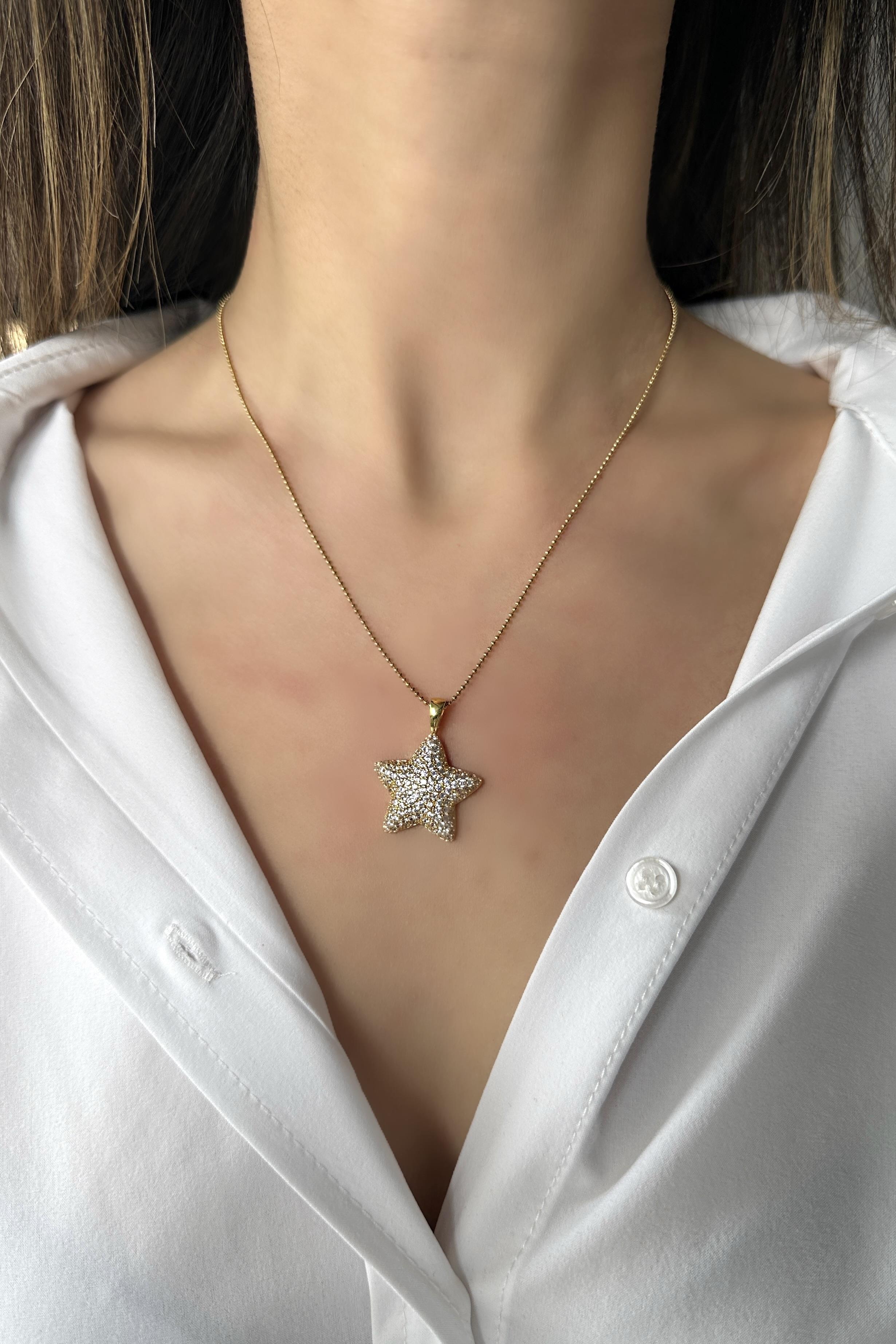 ÇELİK ZİRKON TAŞLI YILDIZ KOLYE