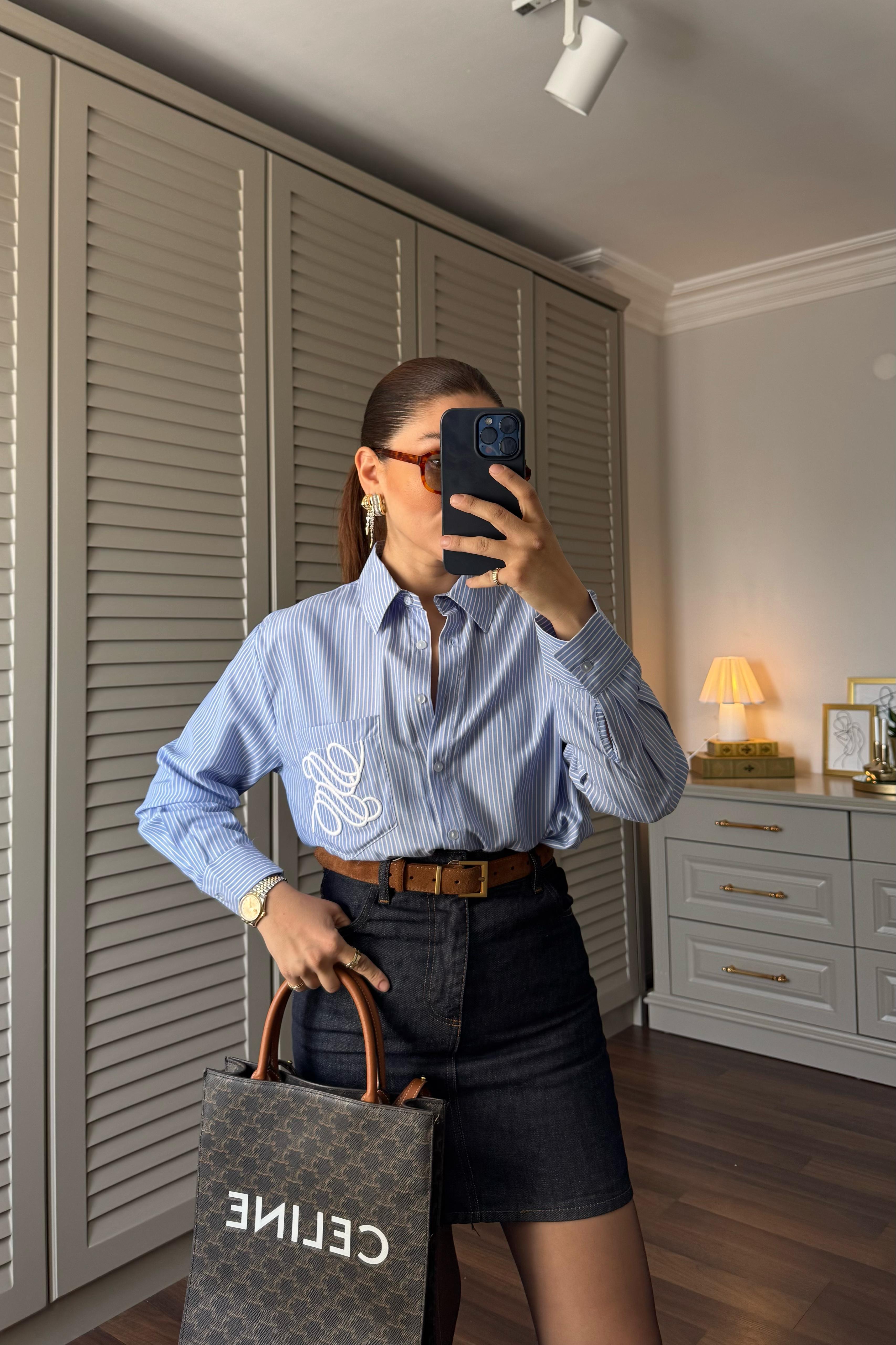 ÇİZGİLİ NAKIŞ DETAY GÖMLEK / 70182