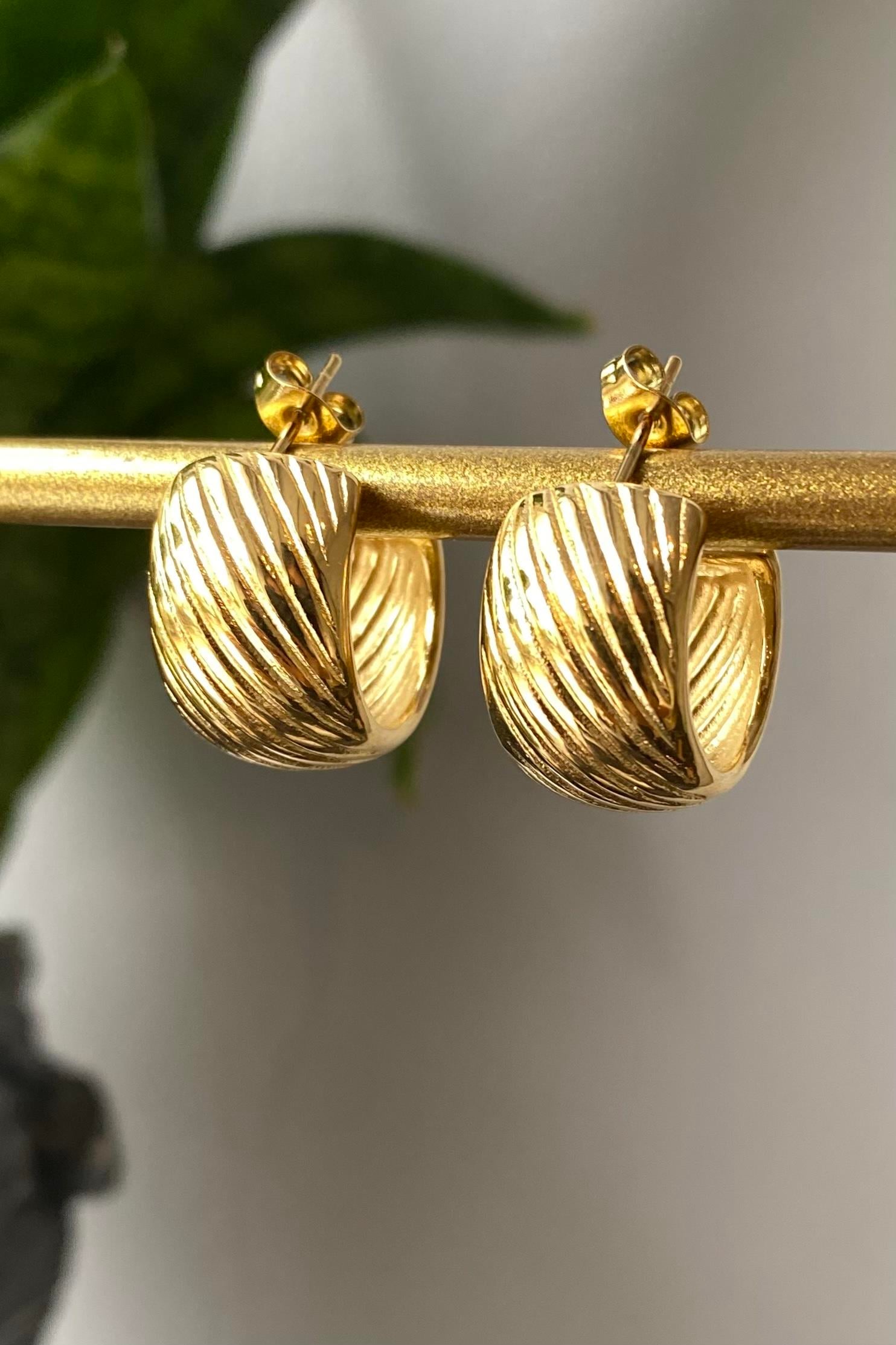 ÇİZGİLİ VİNTAGE KALIN HALKA KÜPE