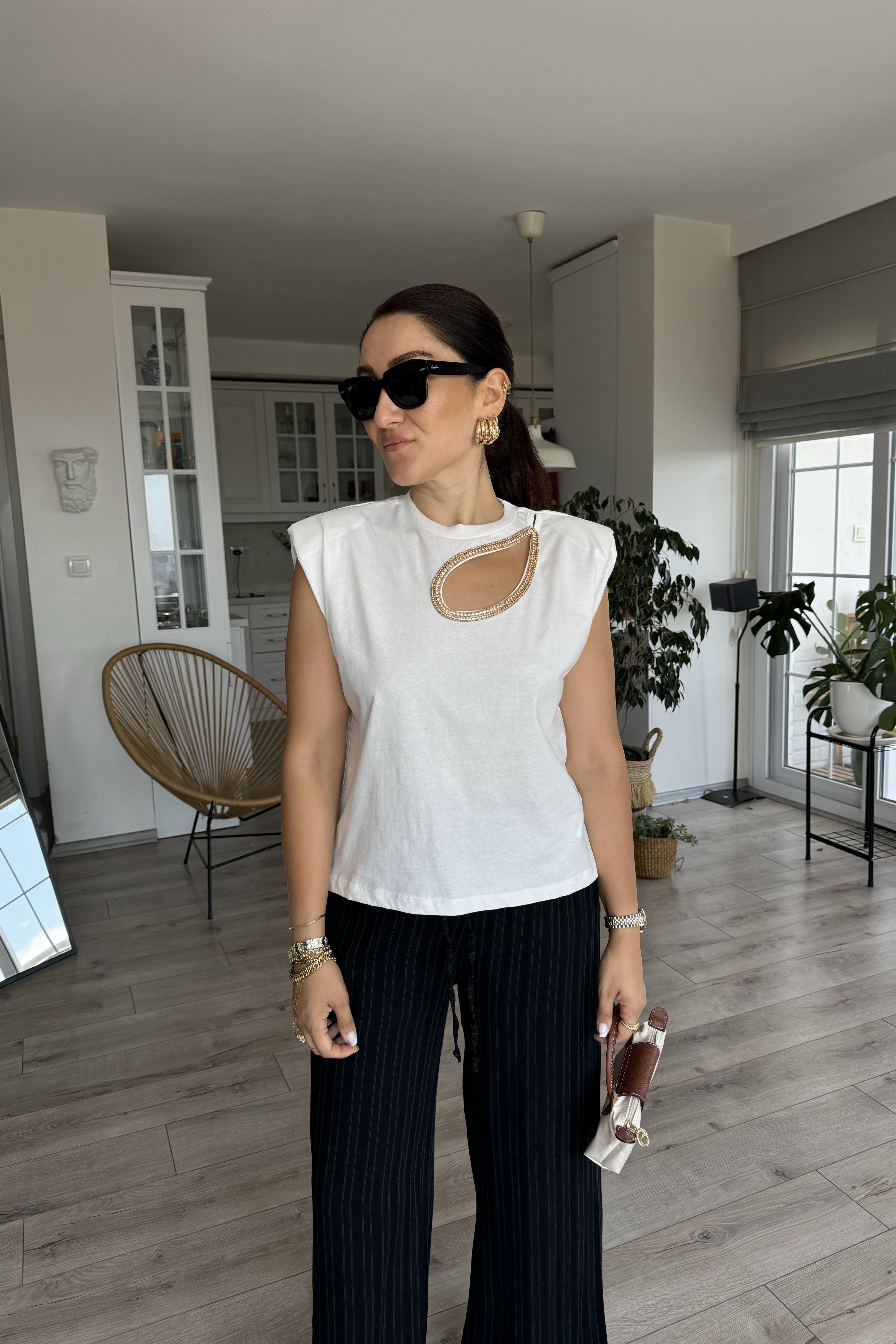 DAMLA YAKA TAŞLI T-SHİRT/35604