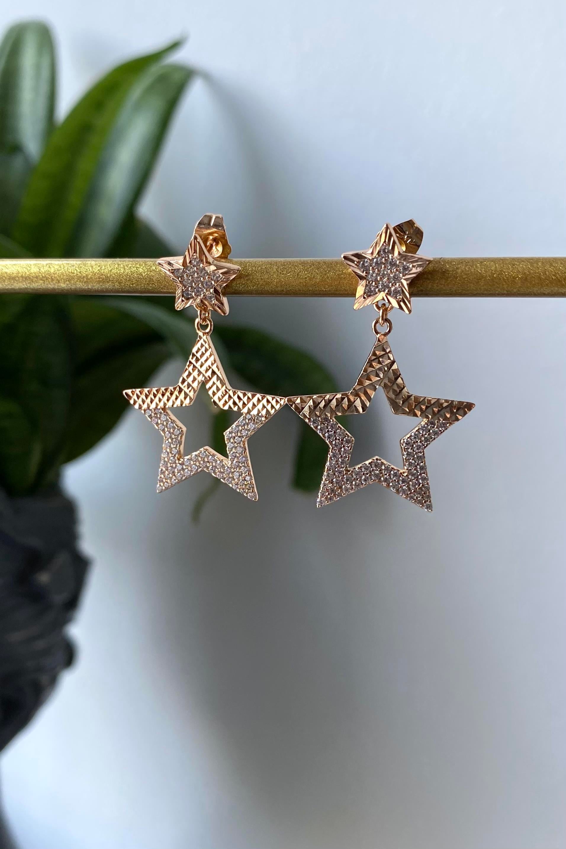 DOUBLE YILDIZ DESENLİ KÜPE