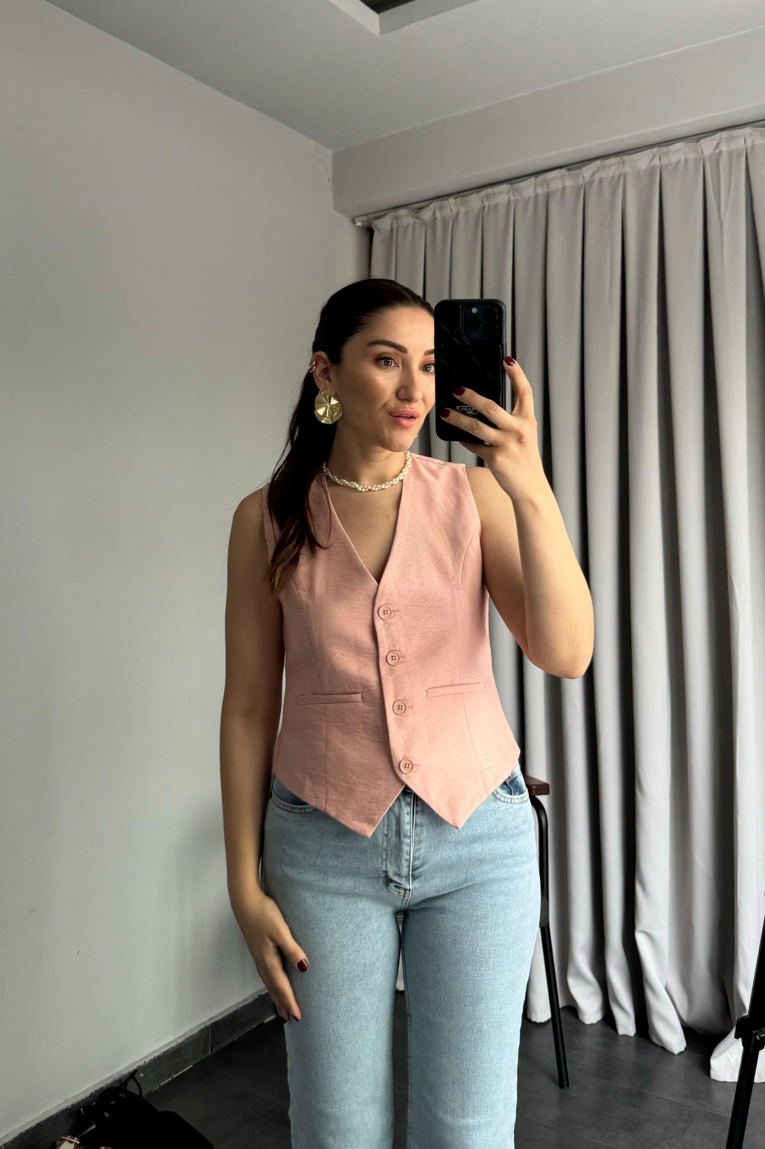 DÜĞMELİ KETEN YELEK/60064