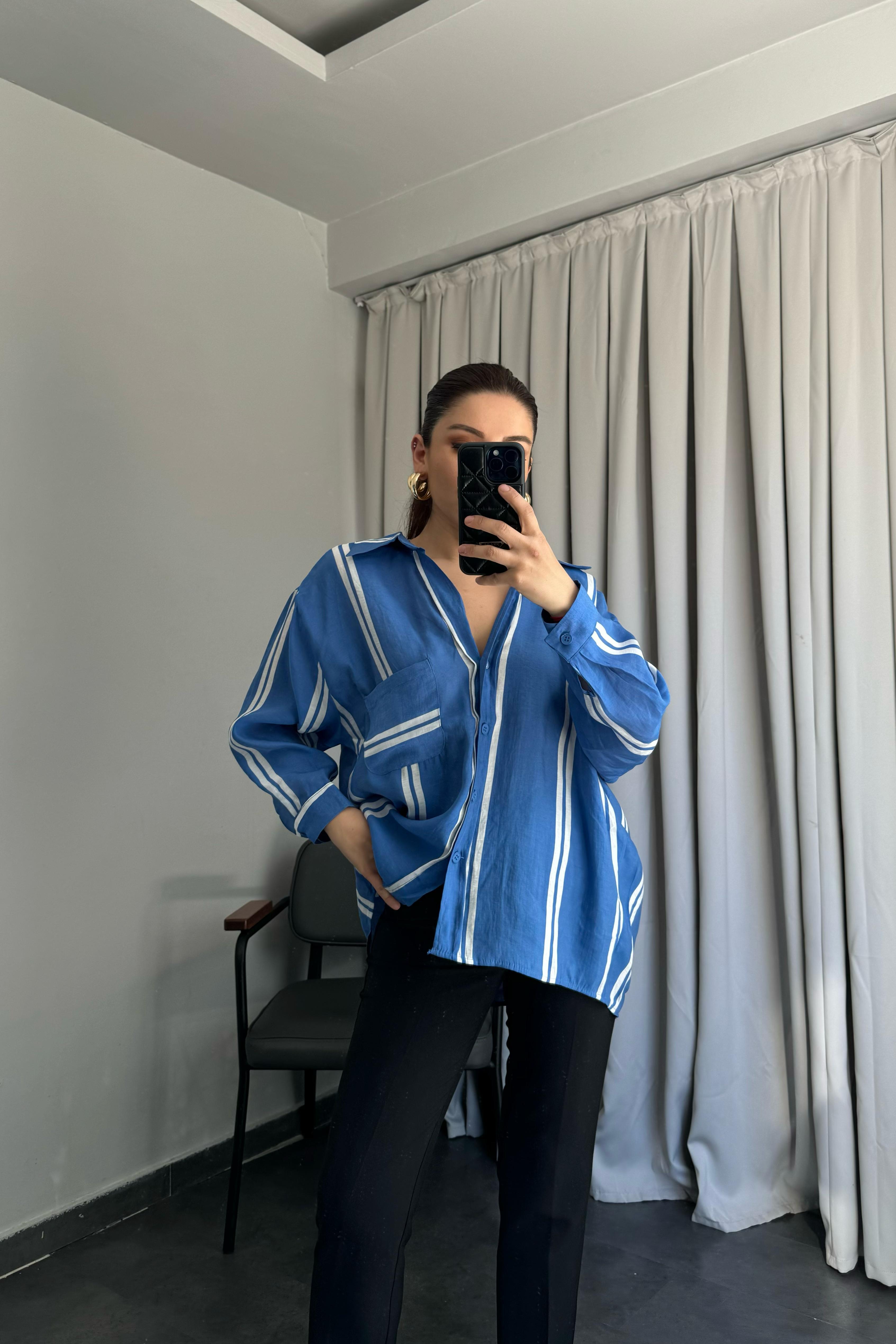 DÜŞÜK OMUZLU ÇİZGİLİ GÖMLEK/4863