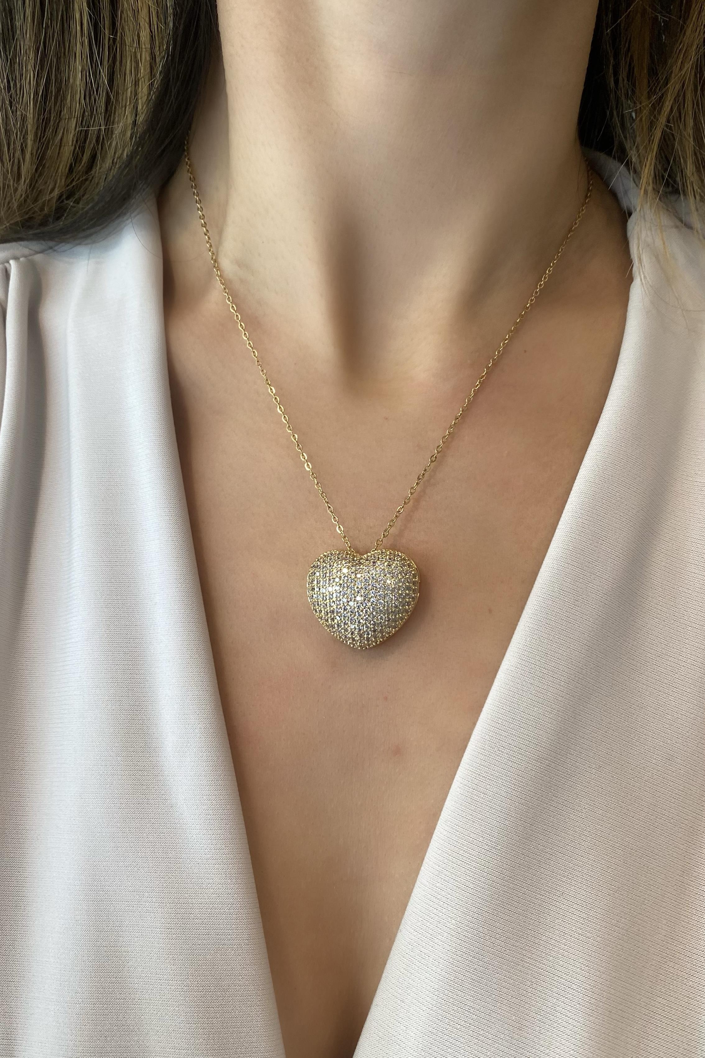 EZME TAŞLI BOMBELİ KALP KOLYE