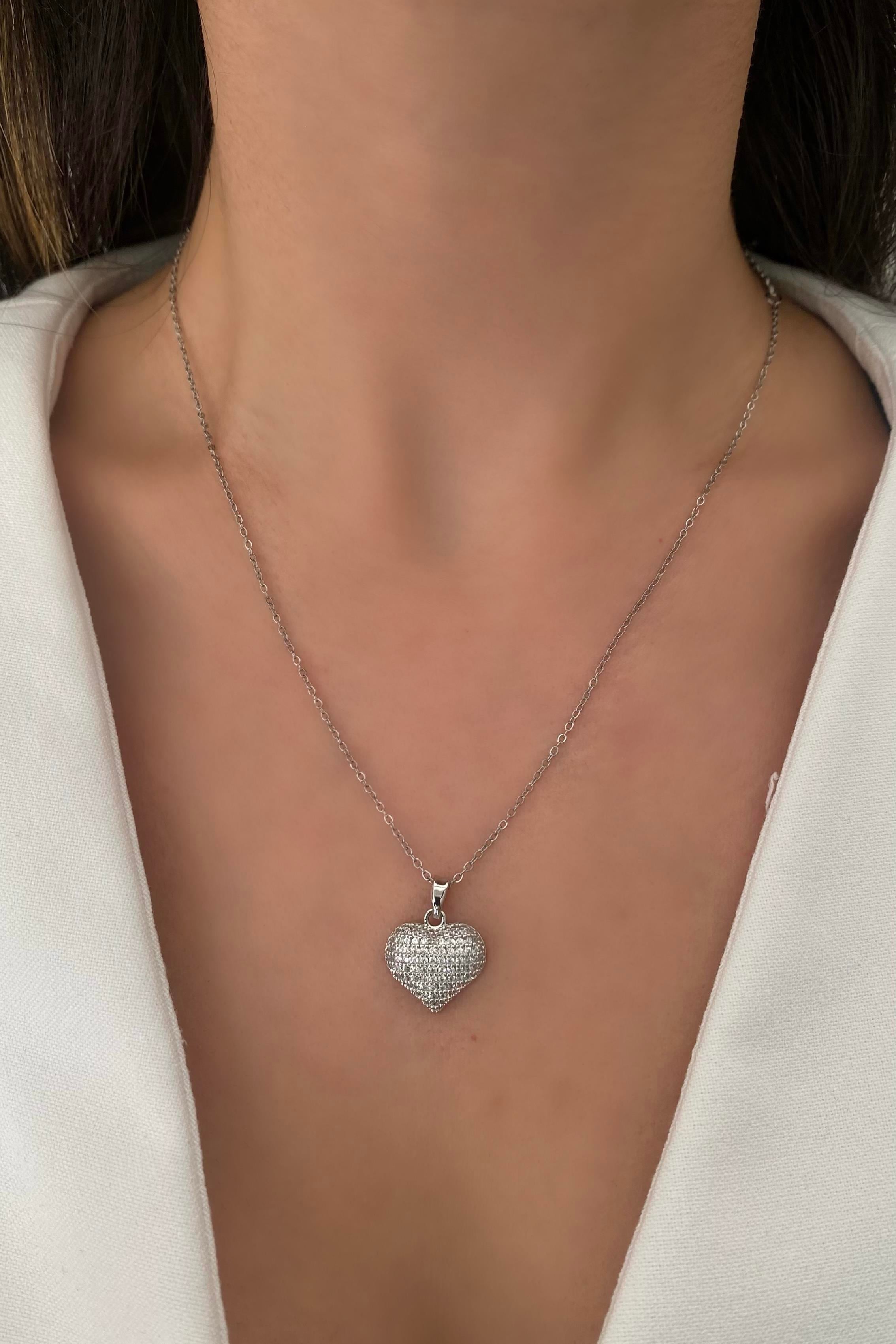 FULL ZİRKON TAŞLI KALP KOLYE