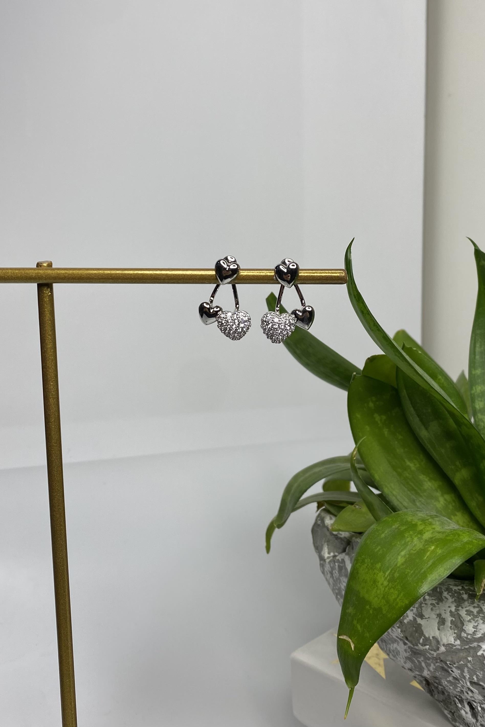 İKİLİ KALP SARKINTILI KÜPE