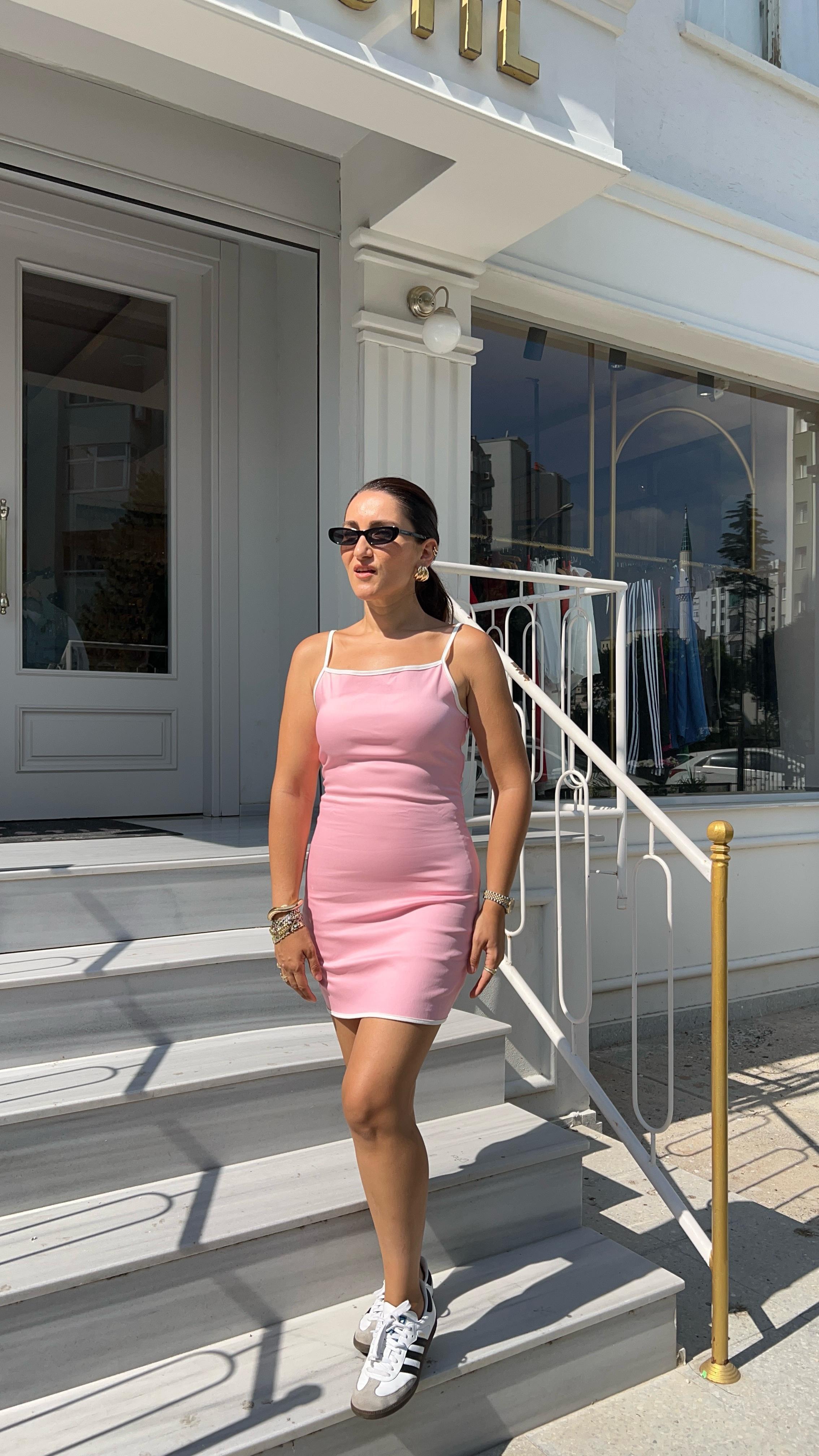 İNCE ASKILI BİYELİ MİNİ ELBİSE/298102