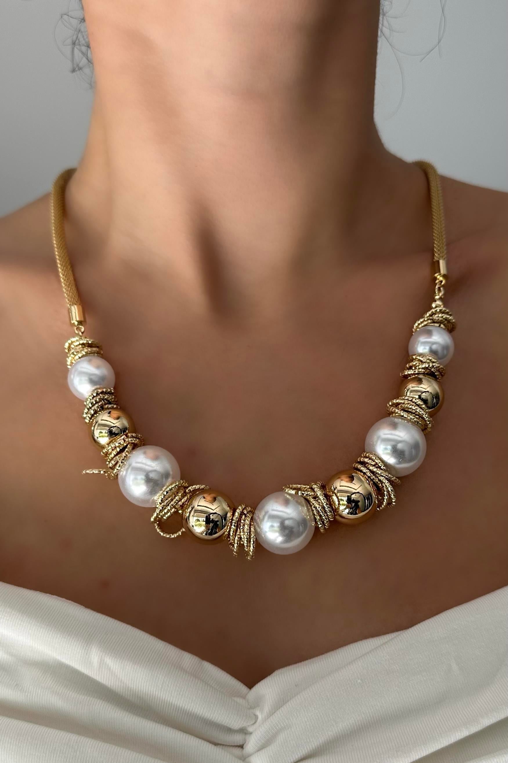 İNCİLİ HASIR ZİNCİR KOLYE