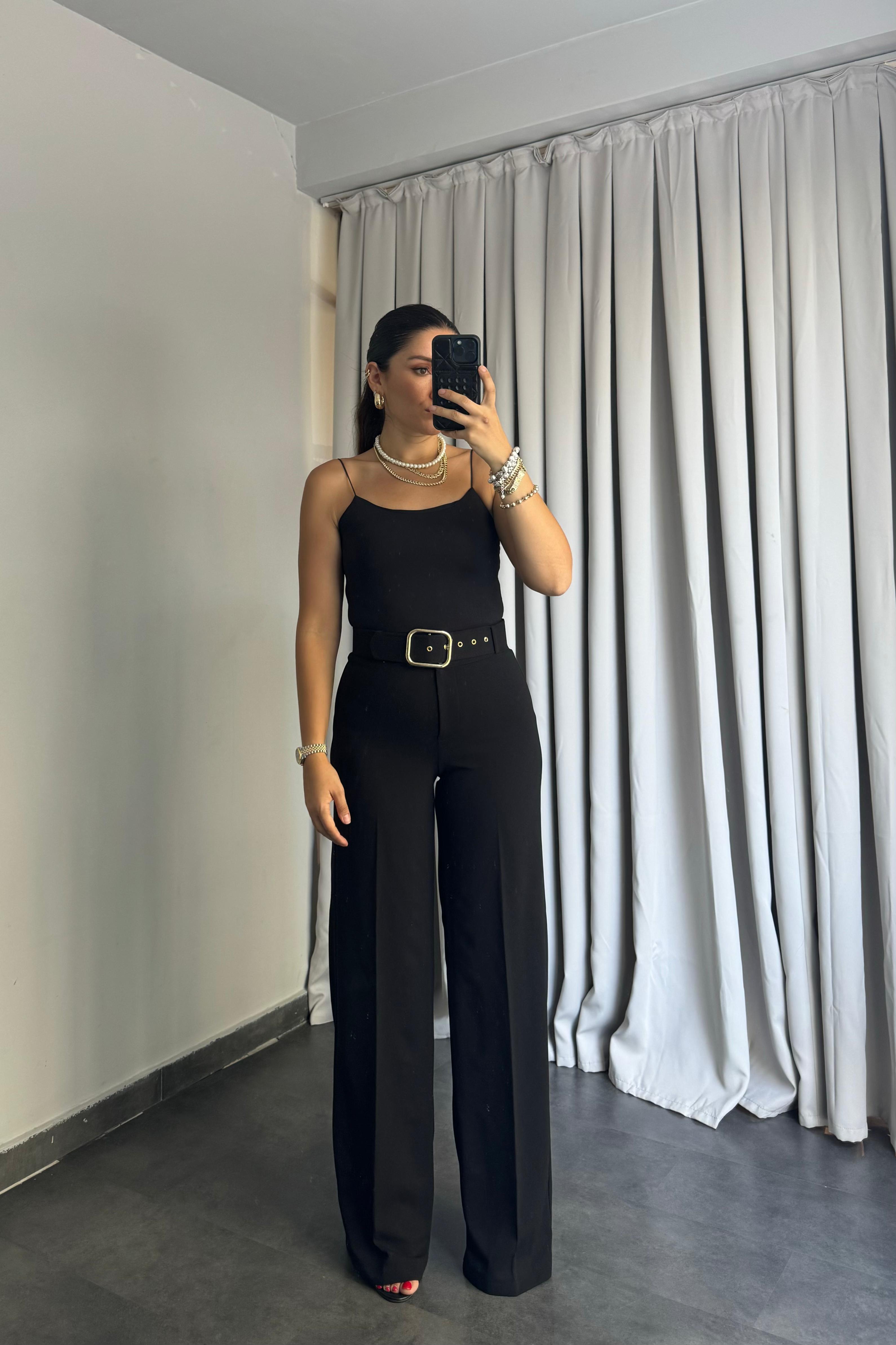 KALIN KEMER DETAYLI BOL KUMAŞ PANTOLON/9010
