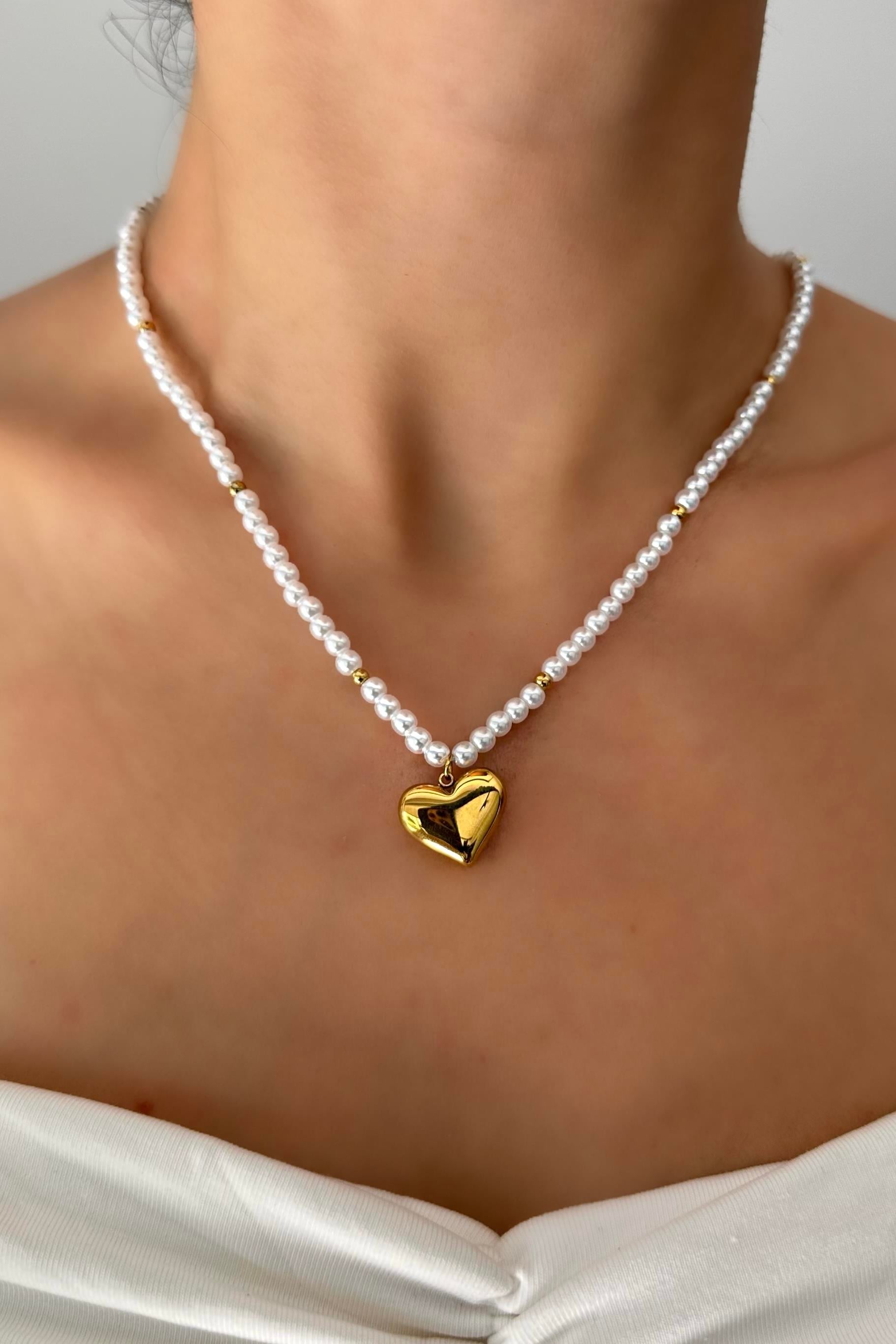 KALP UÇLU İNCİ KOLYE