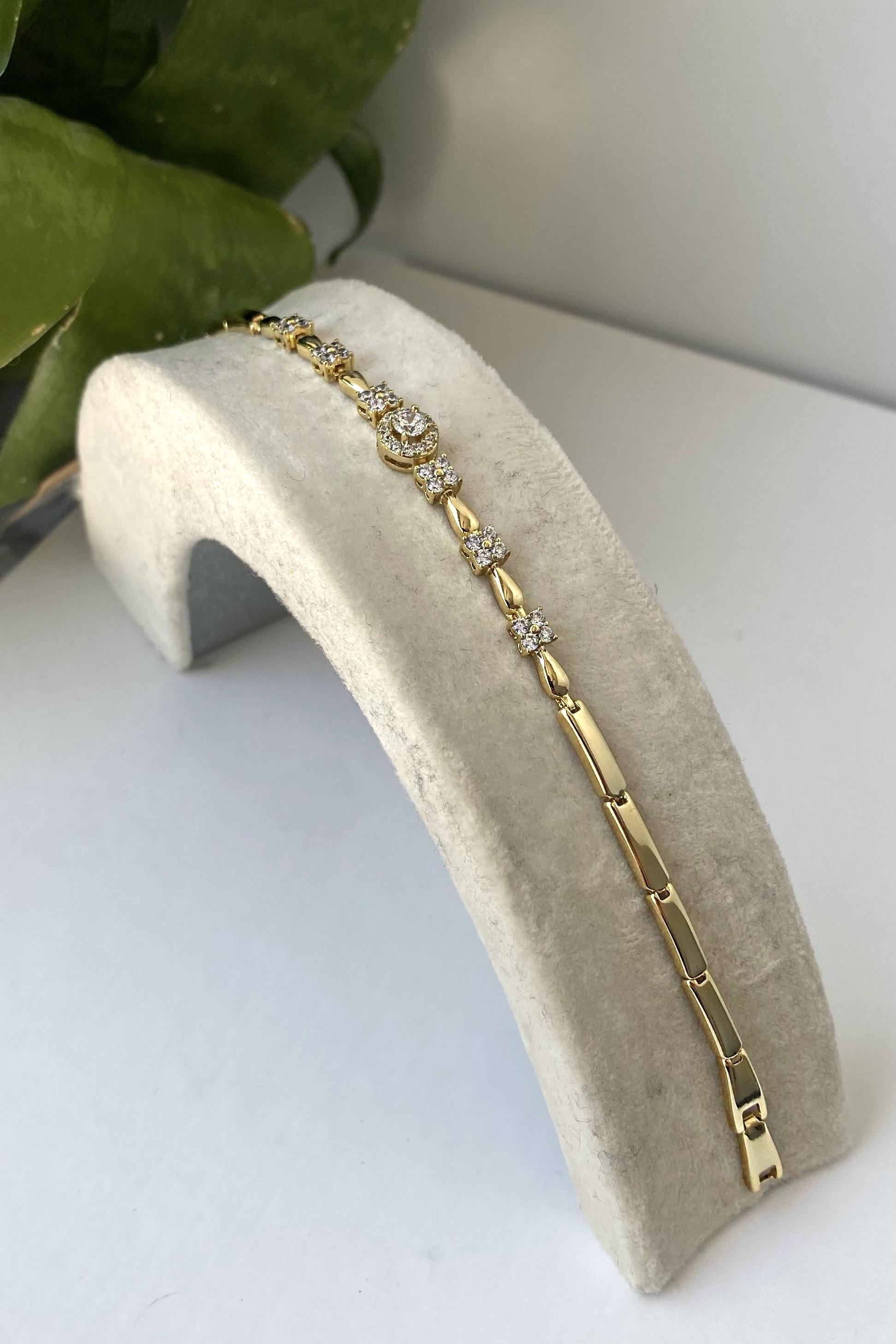 KARE X YUVARLAK TAŞLI PLAKA BİLEZİK