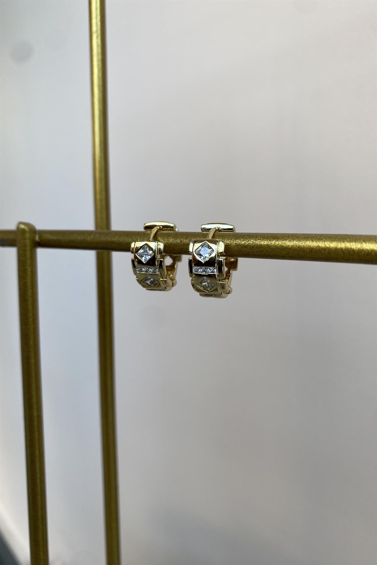 KARO ÇİZGİ TAŞLI TOMBUL KÜPE 1,4cm
