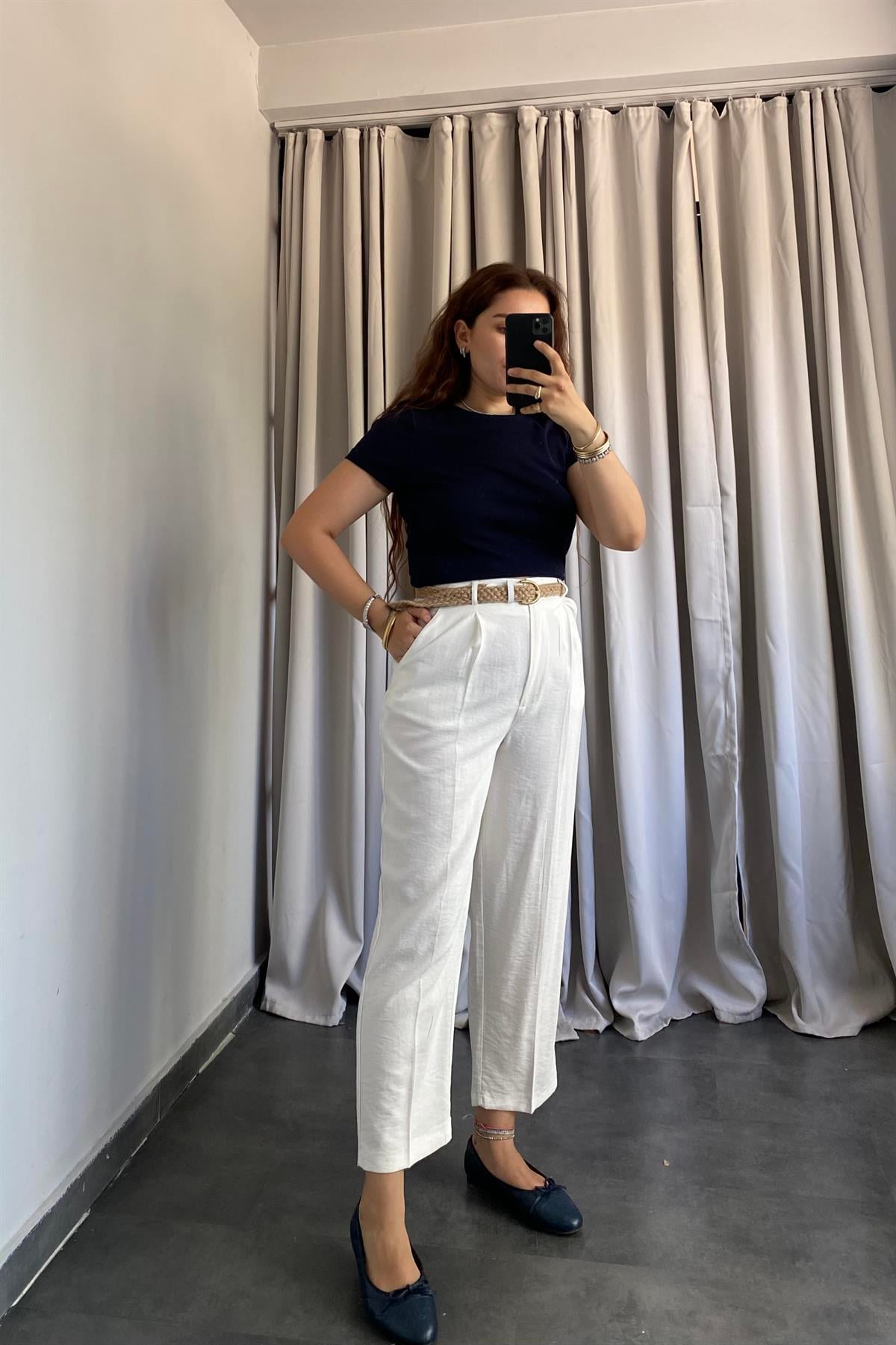 KEMERLİ KETEN PANTOLON /50880