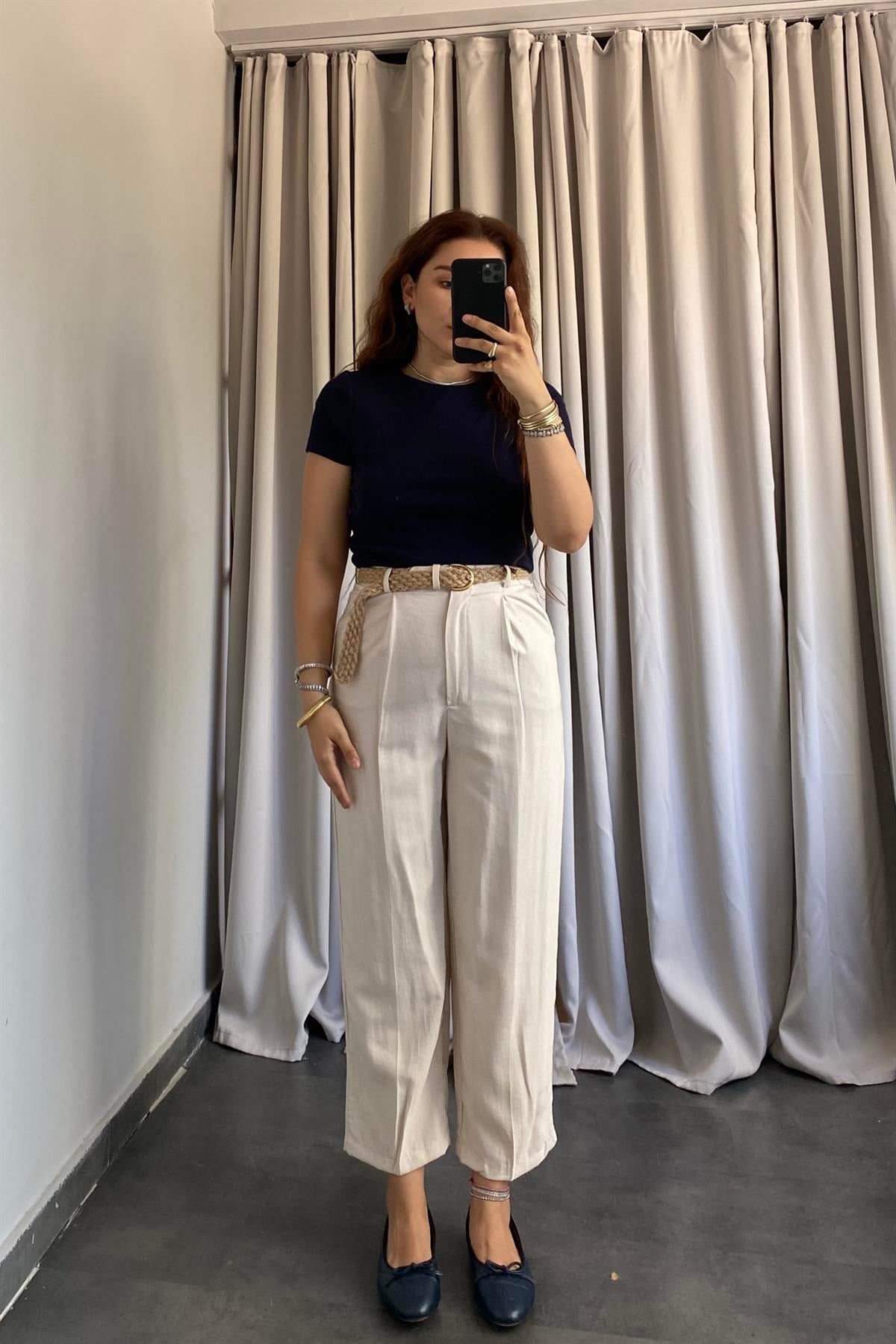 KEMERLİ KETEN PANTOLON /50880