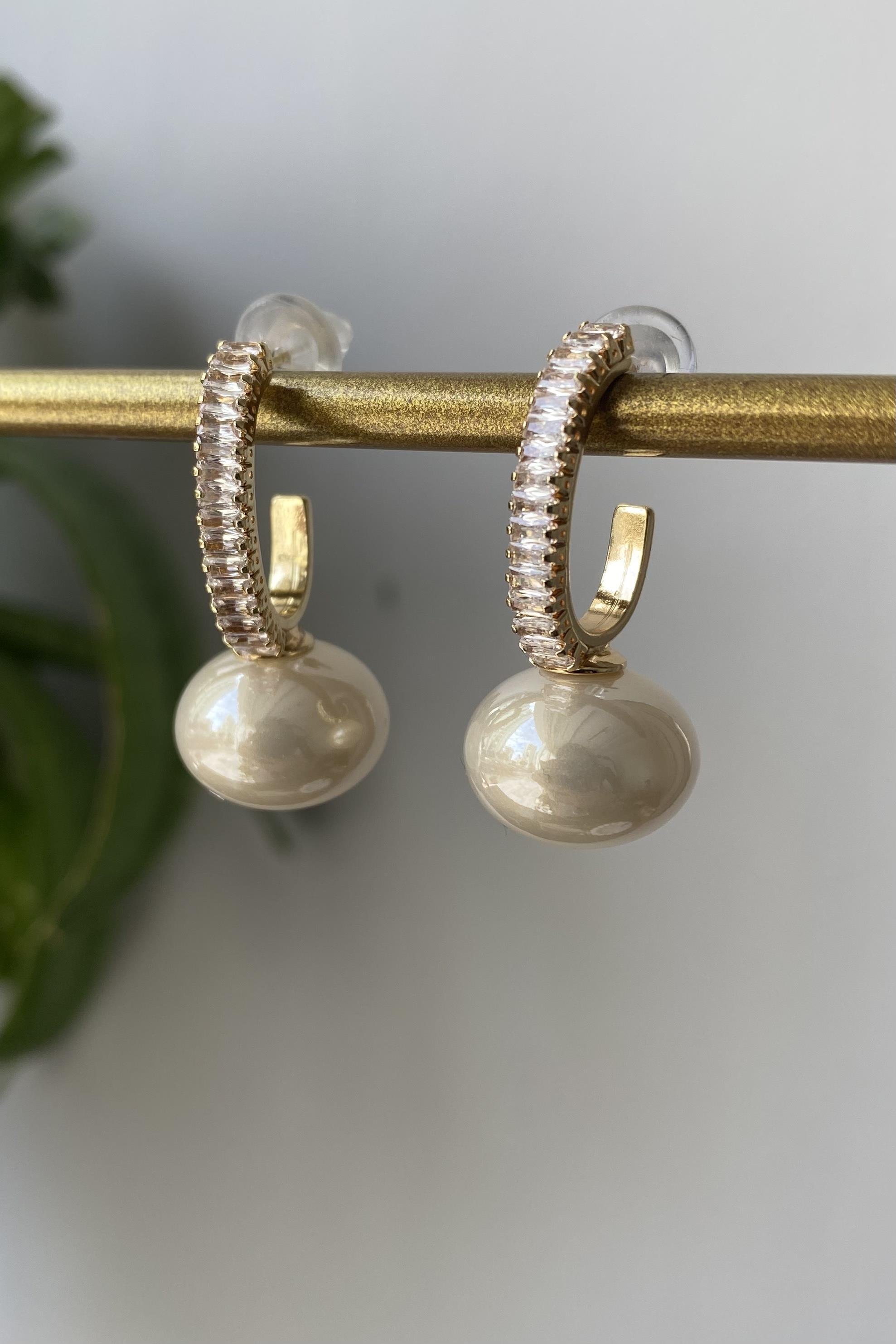 KESME TAŞLI İNCİ TOP KÜPE