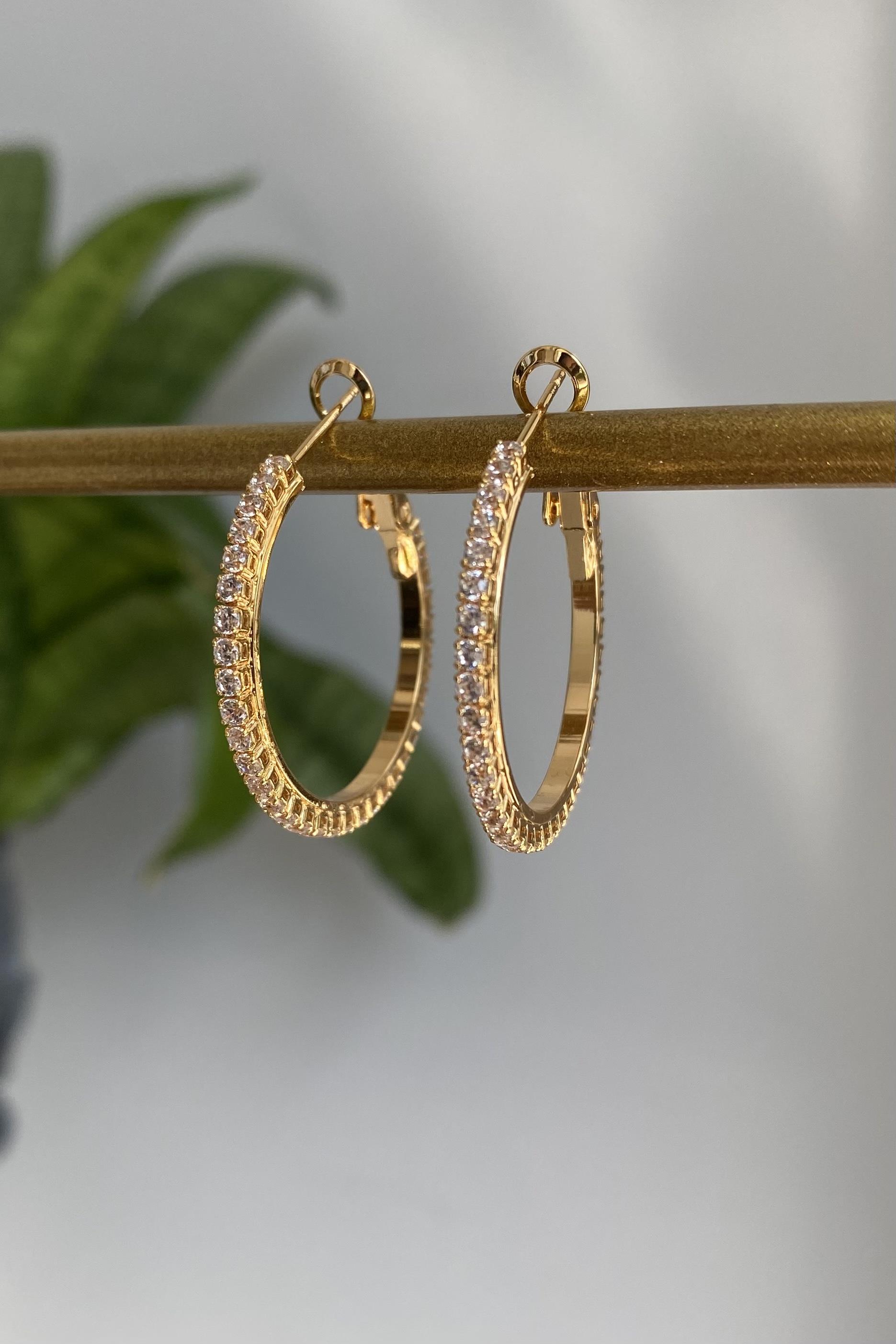 KLASİK TAŞLI HALKA KÜPE 3CM