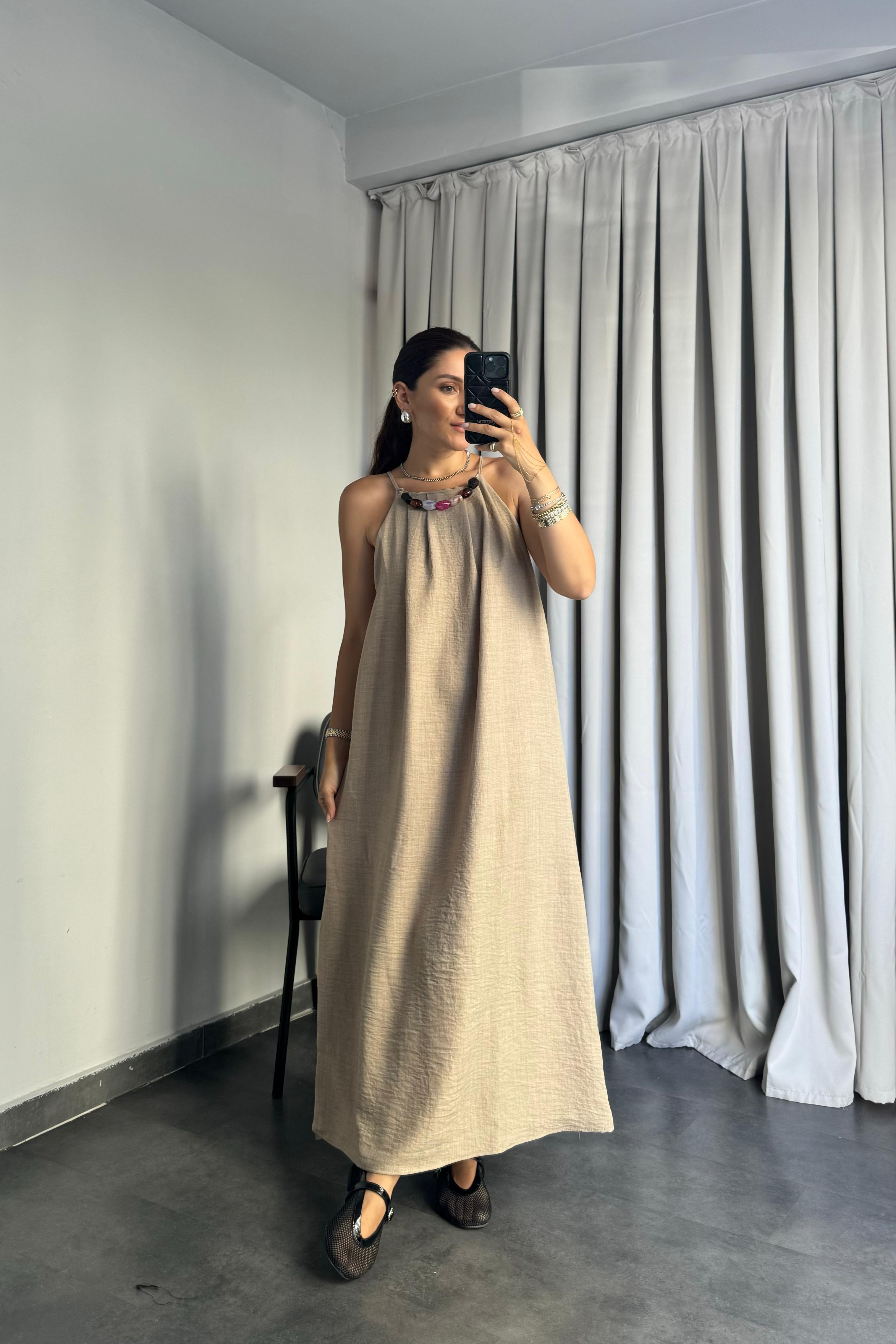 KOLYELİ HALTER YAKA ELBİSE/5467