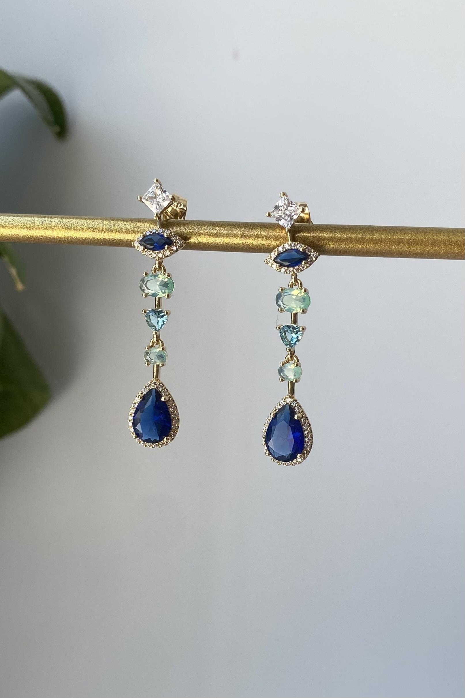 LACİVERT DAMLA TAŞLI KÜPE