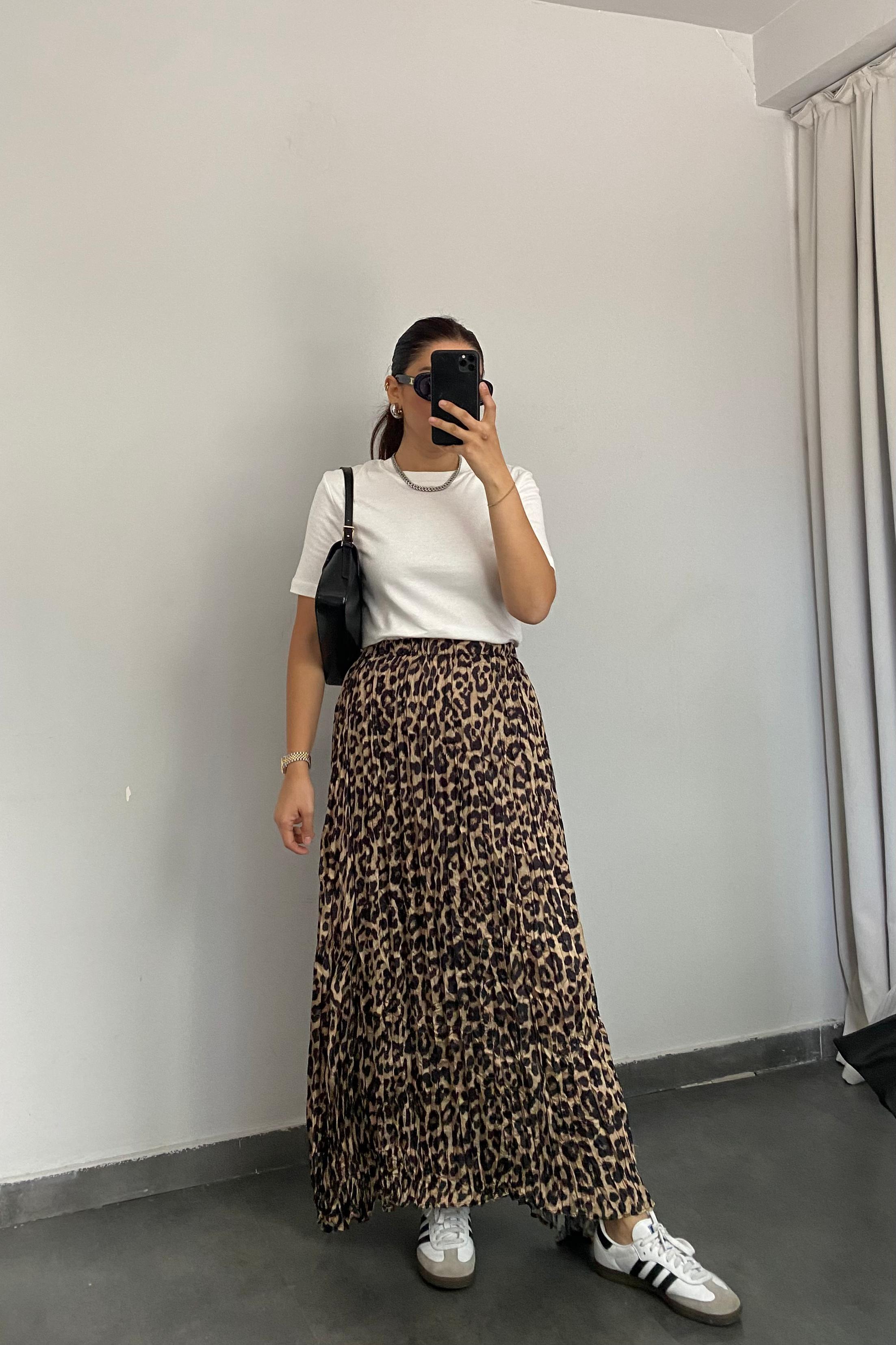 LEOPAR DESENLİ PİLELİ ETEK/3237