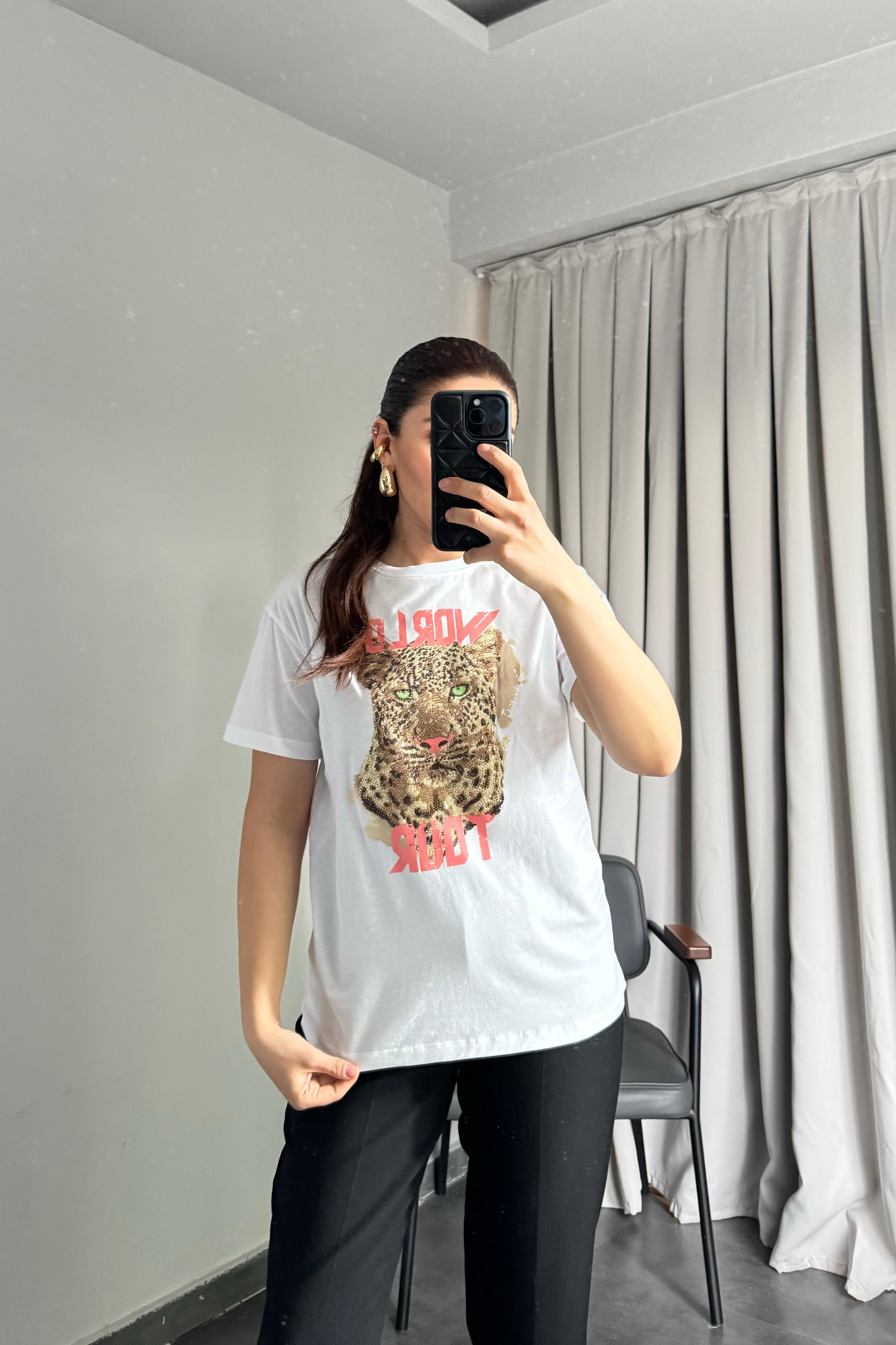 LEOPAR TAŞLI BASIC T-SHIRT /4501