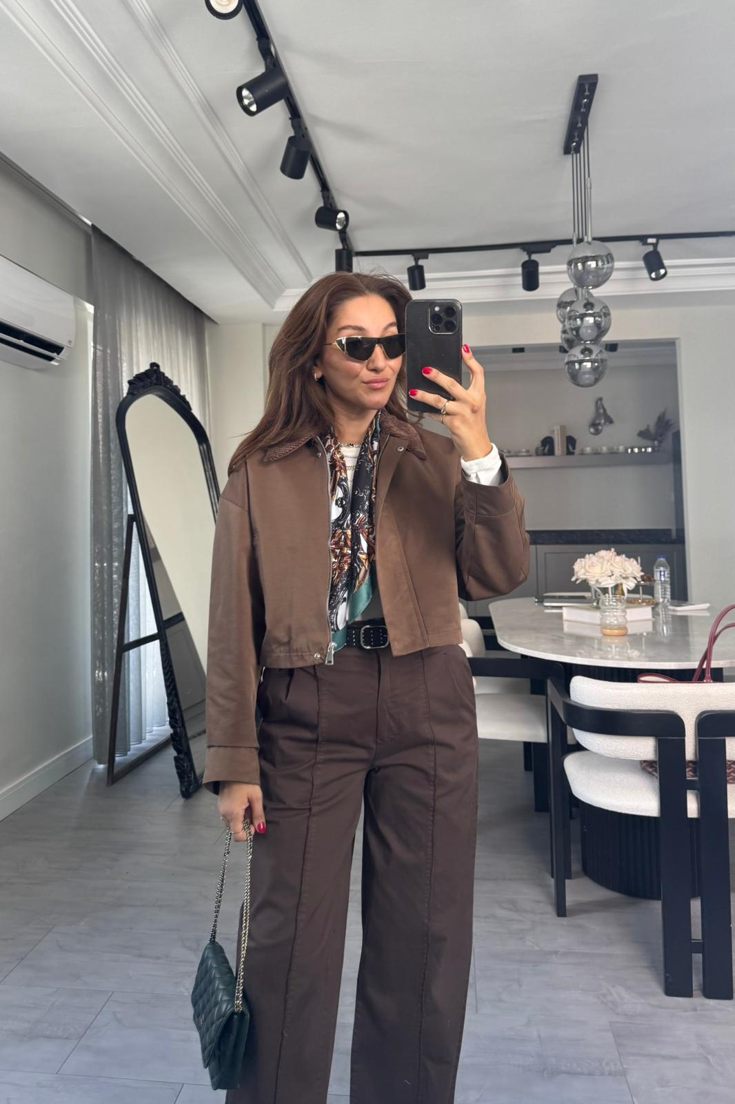 KADİFE YAKA CROP CEKET/0242