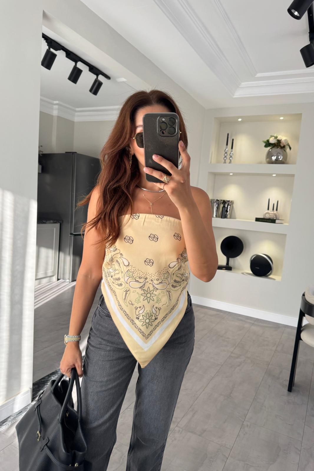 STRAPLEZ SATEN ŞAL BLUZ/7216