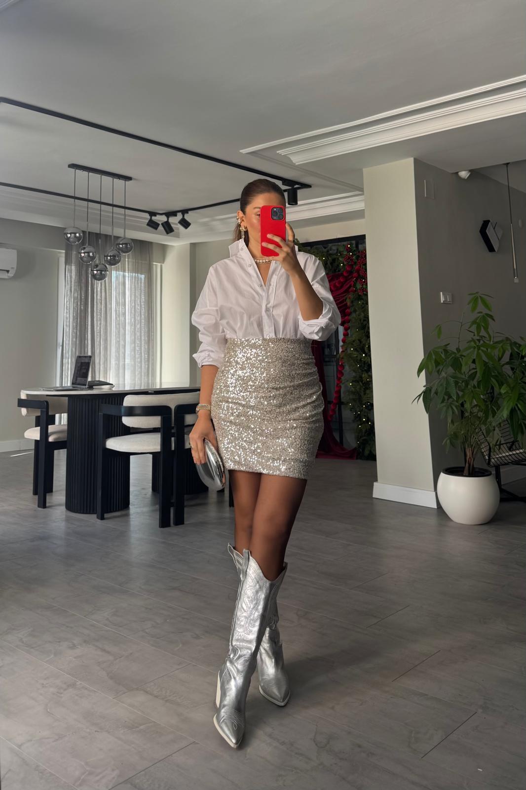 DRAPELİ PULLU MİNİ ETEK