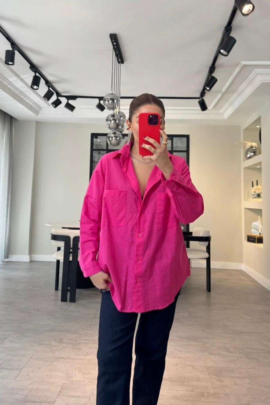 FLAMLI KETEN OVERSİZE GÖMLEK/Y139